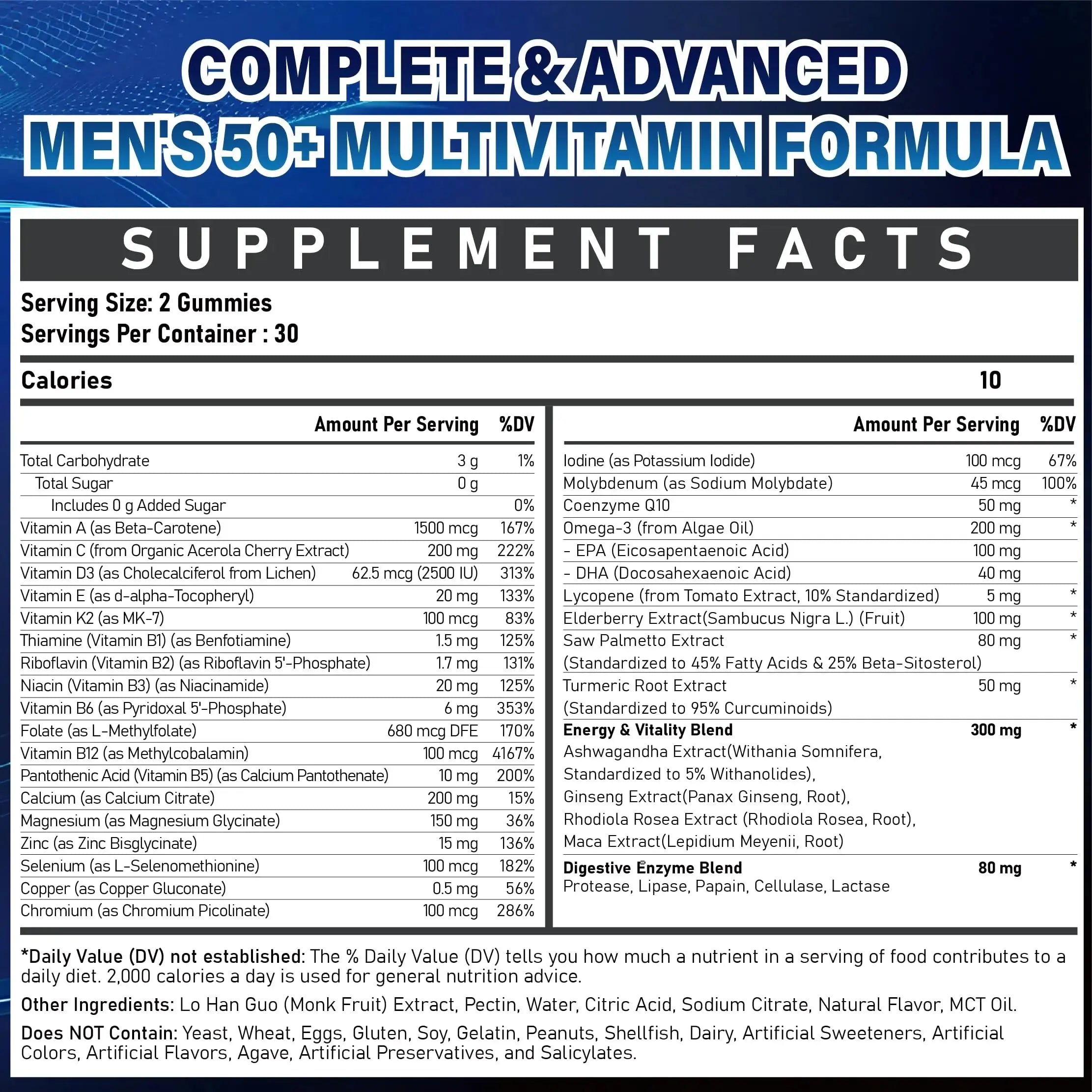 Sugar Free Multivitamin Gummies for Men 50 Plus - Methylated Multivitamin with Omega-3, CoQ10, Elderberry & Turmeric Veyttisy Au supplements