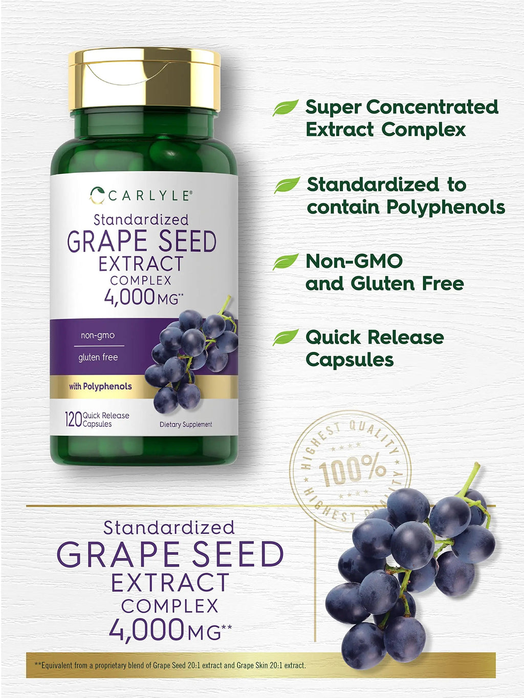 Carlyle Grape Seed Extract 4,000mg | 120 Quick Release Capsules | Standardized Extract Carlyle Au supplements