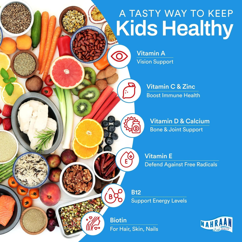 NAHRAAN HEALTH Halal Vitamins for Kids - Halal Multivitamins for Kids Vitamin A, C, D, E, B6, B12 - Non-GMO Vegetarian, Halal Gummies - 90 Count NAHRAAN HEALTH Au supplements