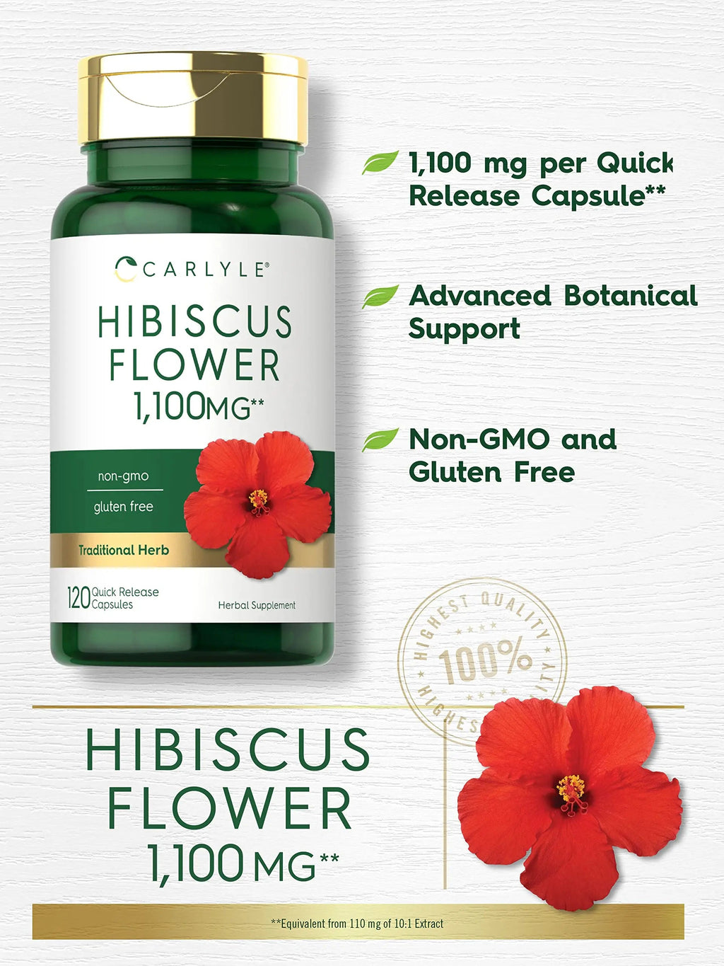 Hibiscus Flower Extract 1100 mg | 120 Capsules | Non-GMO, Gluten Free Supplement Carlyle Au supplements