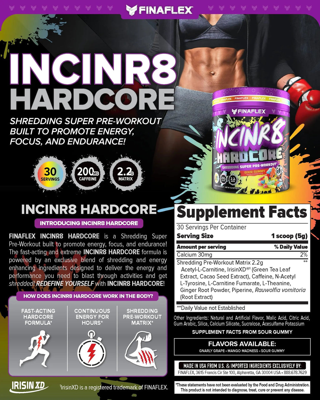 FINAFLEX INCINR8 Hardcore, Sour Gummy - 5.4 oz (30 Servings) - Energy, Focus & Endurance FINAFLEX Au supplements