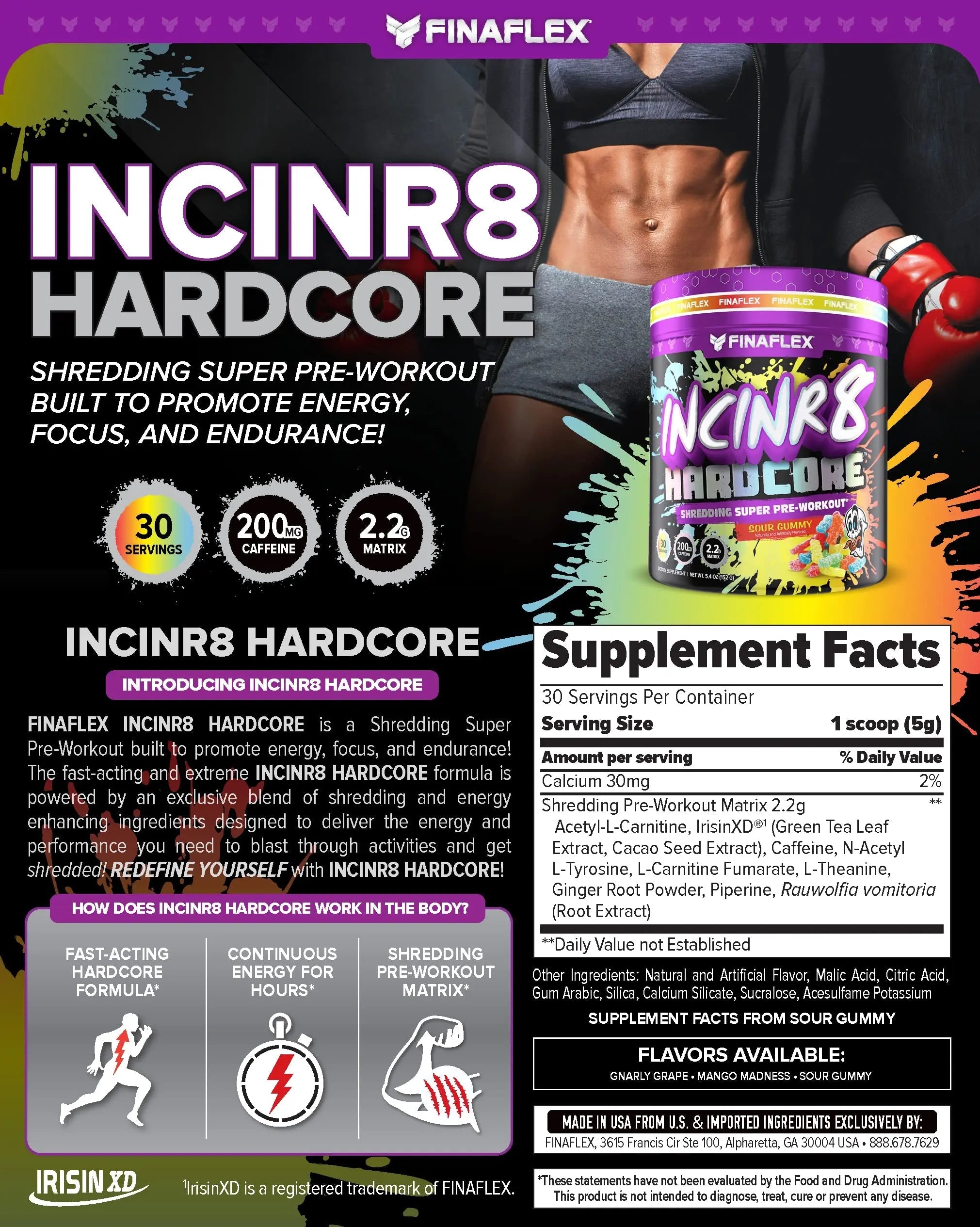 FINAFLEX INCINR8 Hardcore, Sour Gummy - 5.4 oz (30 Servings) - Energy, Focus & Endurance FINAFLEX Au supplements