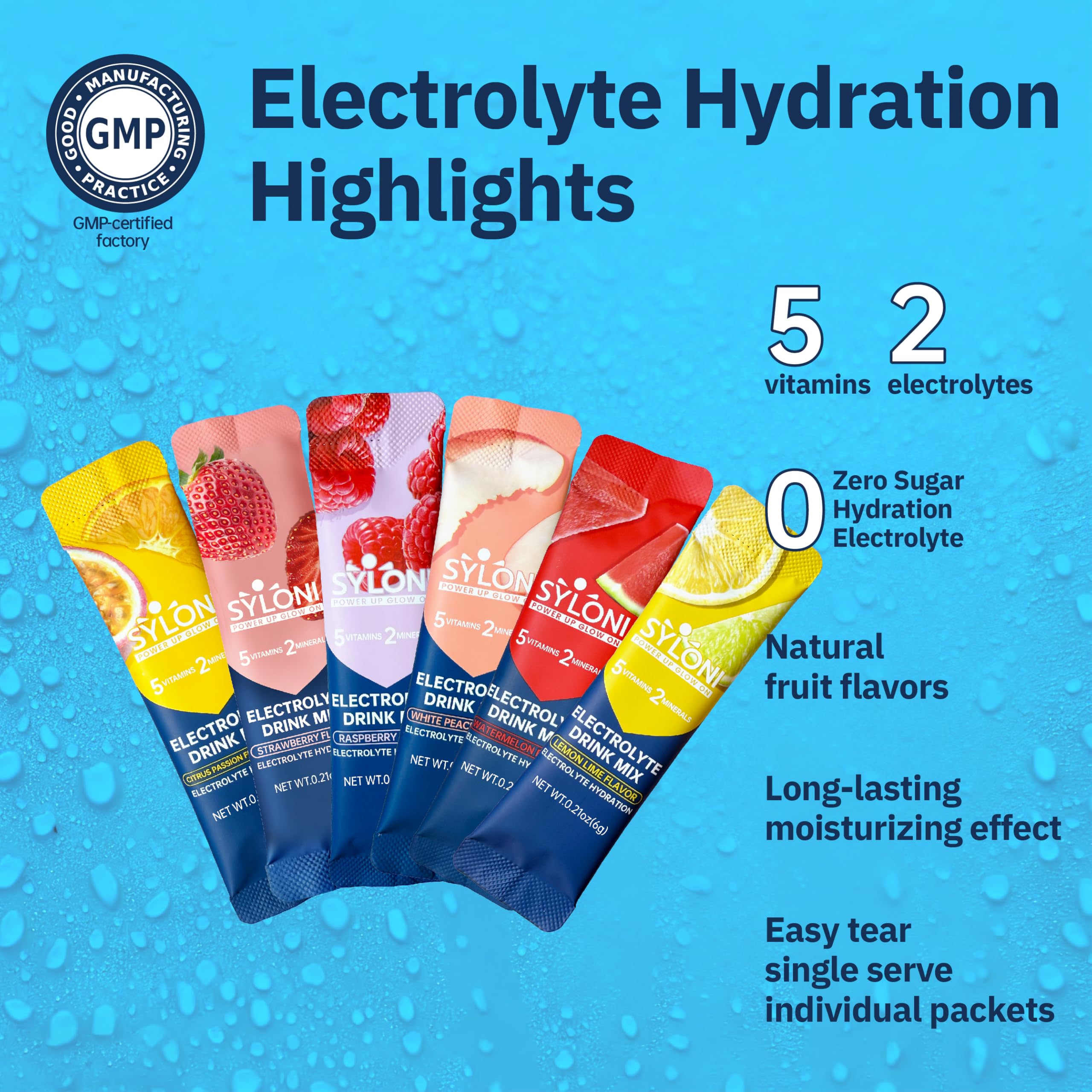 Syloni Electrolytes Powder Packets, Trial Variety Pack(20 Sticks), Sugar Free Hydration Packets Electrolyte Drink Mix with 7 Vitamins and Electrolytes