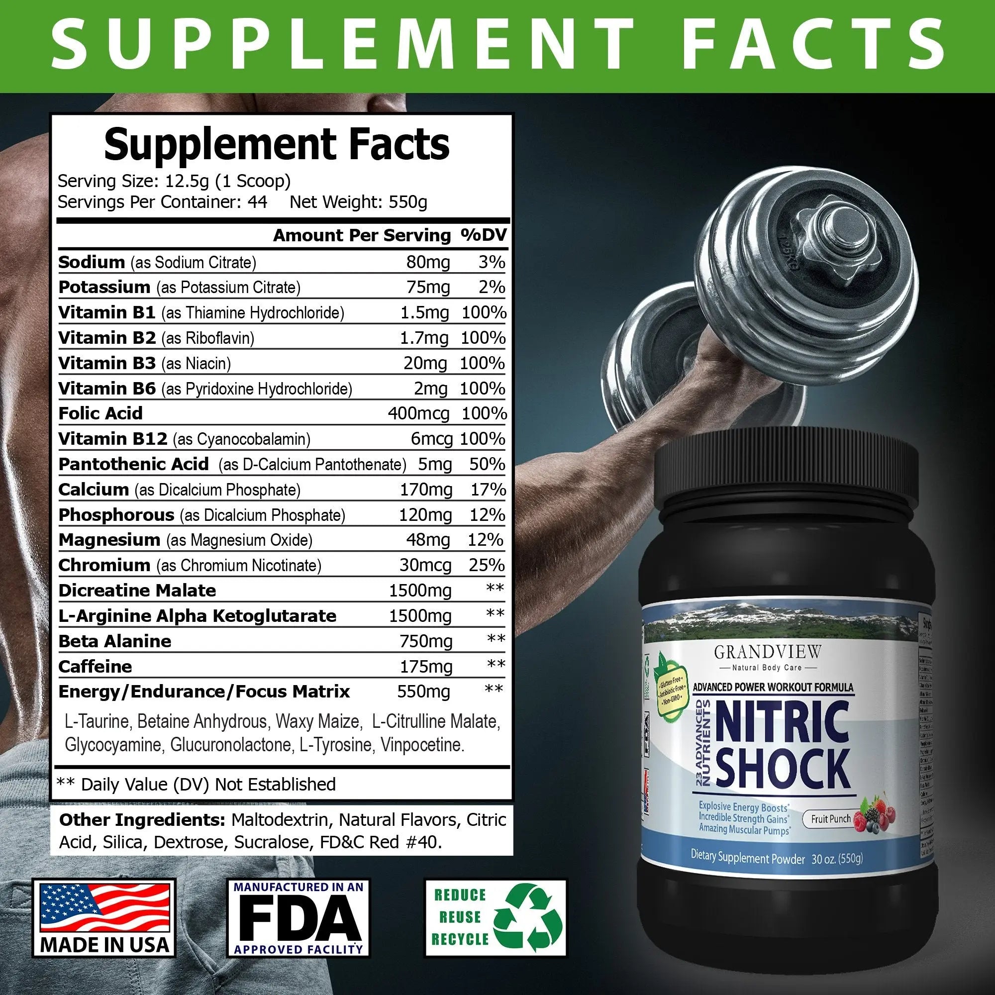 N Shock- Pre Workout Powder, x10 Strength, 44 Servings, (Fruit Punch) Boost Energy Grandview Natural Body Care Au supplements
