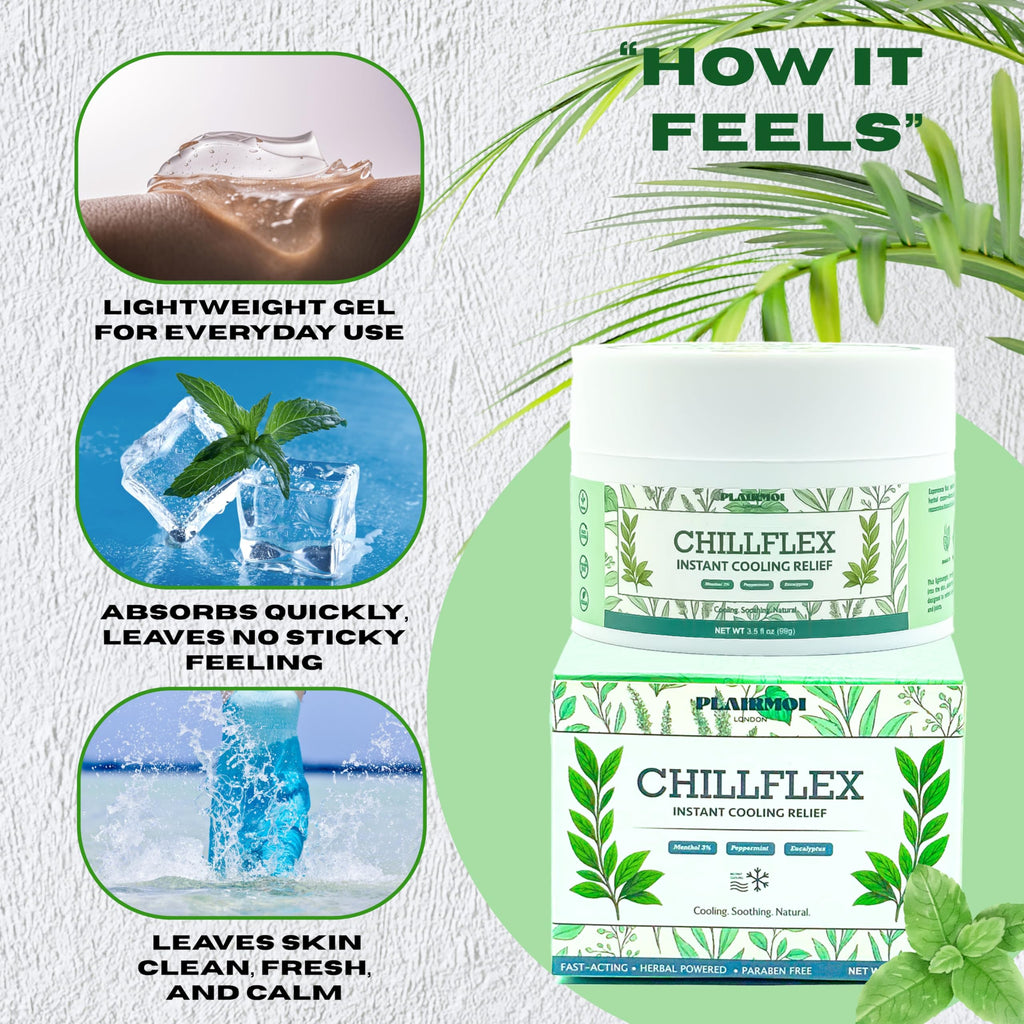 PLAIRMOI CHILLFLEX Pain Relief Gel for Muscle Aches, Joint Pain, Discomfort & Inflammation – Fast Acting, Cooling, Non-Greasy with 3% Menthol & Eucalyptus – 3.5 oz, 1-Pack PLAIRMOI Au supplements