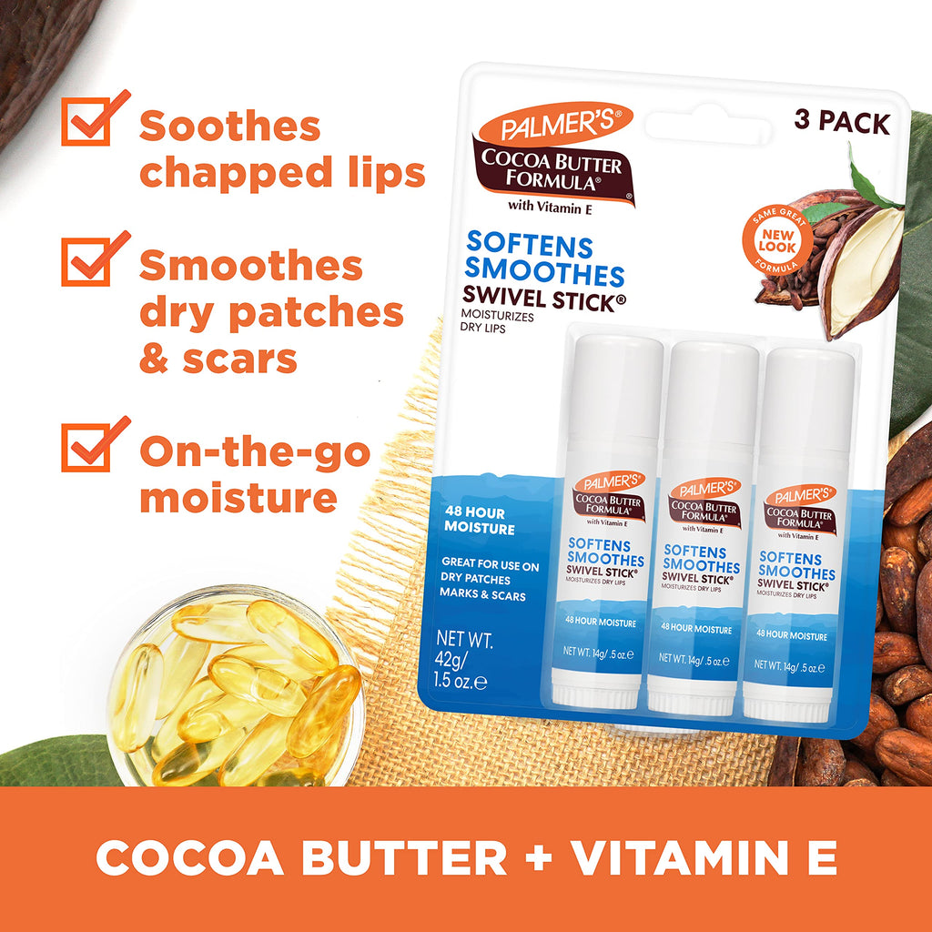 Palmer's Cocoa Butter Formula Moisturizing Swivel Stick with Vitamin E, Lip Balm for Valentine's Day, Face & Body Moisturizer Stick