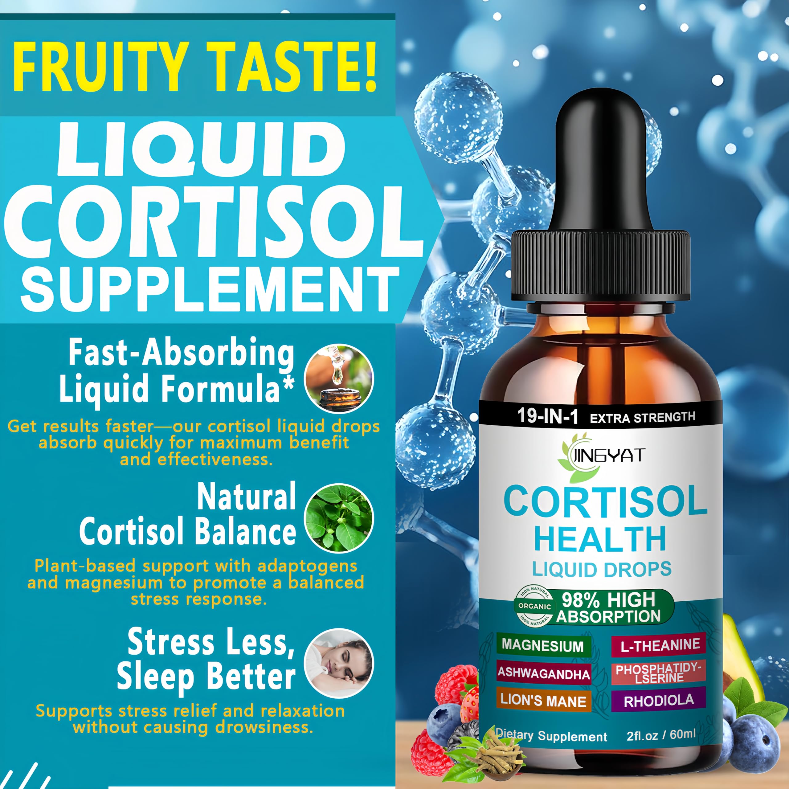 Cortisol Supplements for Women,19-in-1 Cortisol Supplement Liquid Drops w/Magnesium,L-Theanine,Ashwagandha,Omega-3, High Absorption Hormone Balanced for Women Drops - Sleep Focus Mood, Non-GMO JINGYAT Au supplements