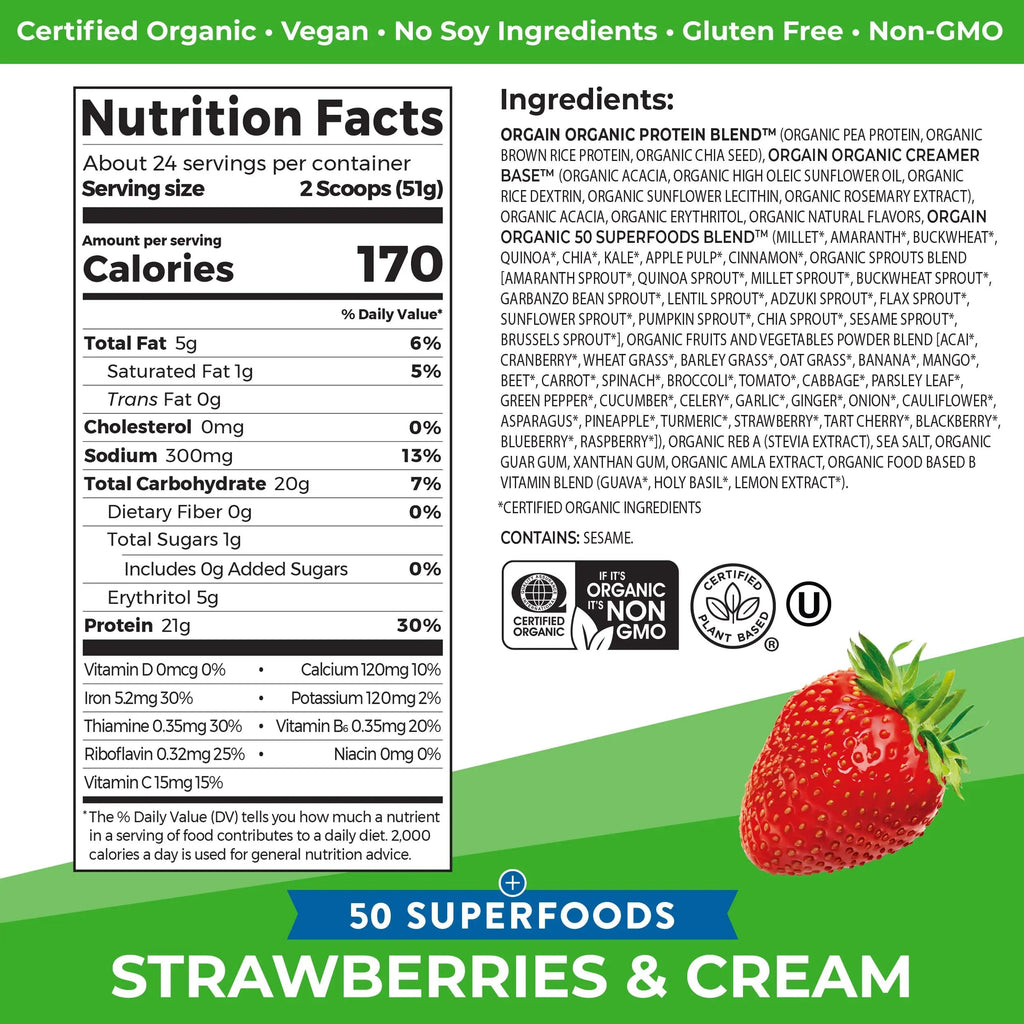 Orgain Organic Vegan Protein Powder + 50 Superfoods, Strawberries and Cream Orgain Au supplements