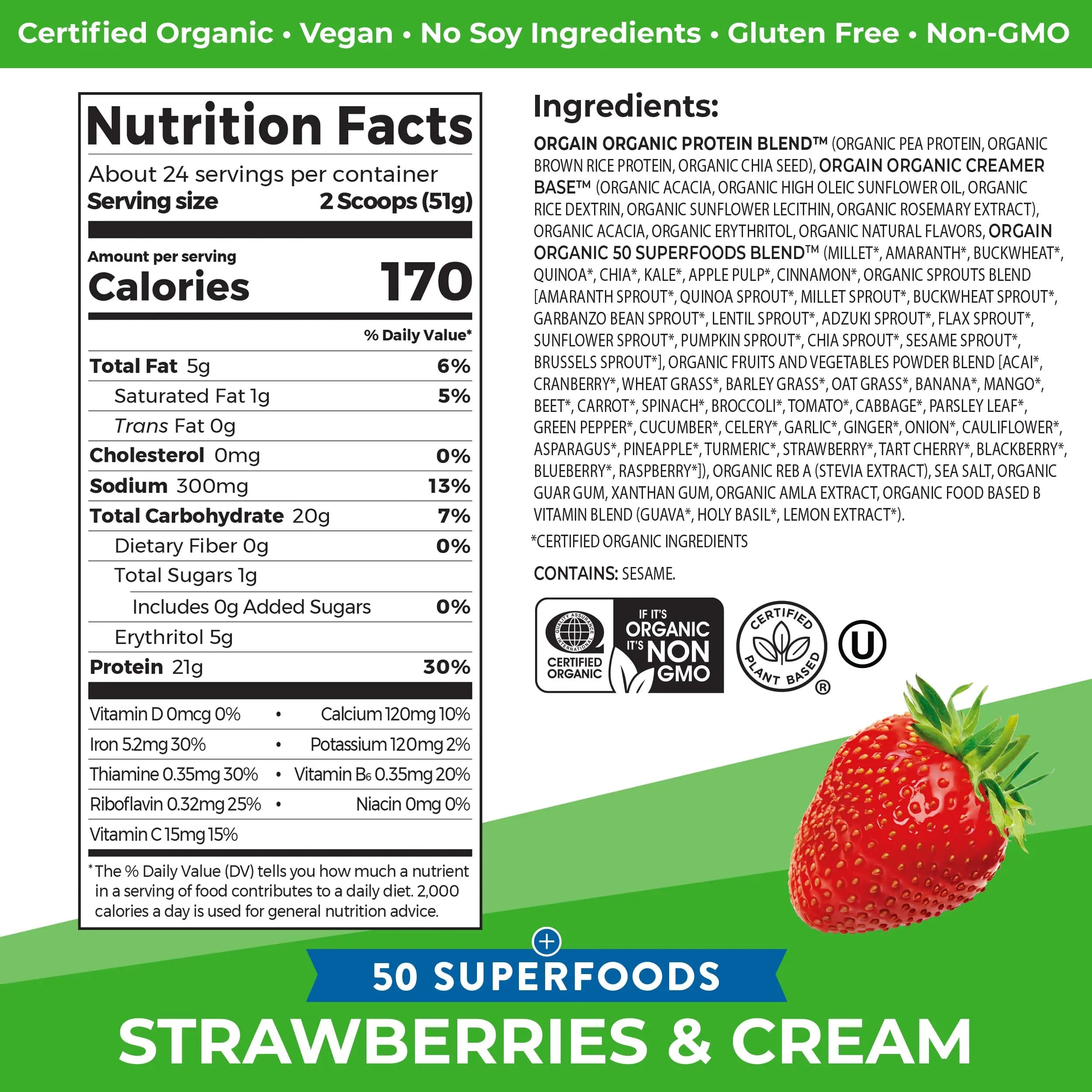 Orgain Organic Vegan Protein Powder + 50 Superfoods, Strawberries and Cream Orgain Au supplements