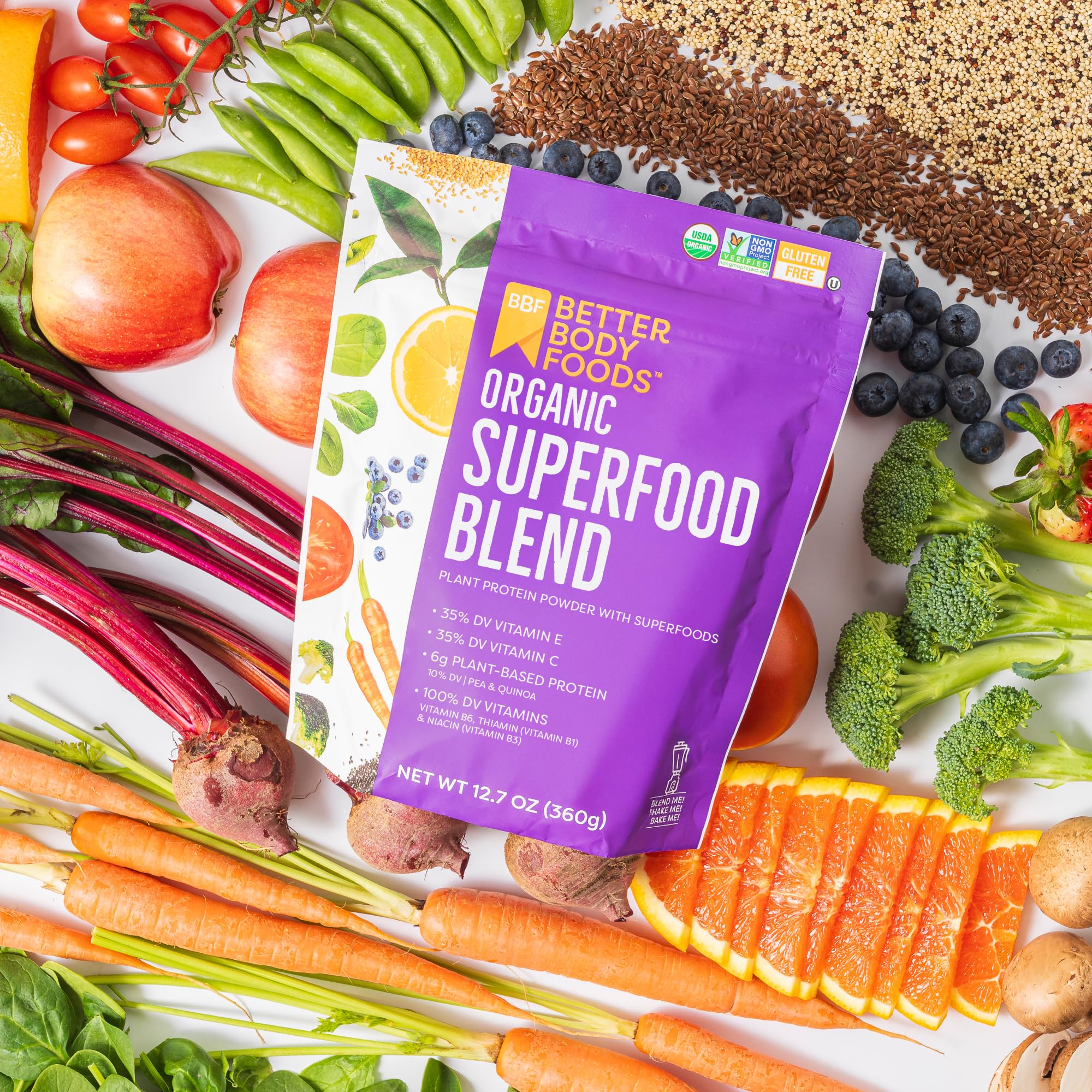 BetterBody Foods Organic Superfood Powder with Protein, Vitamins C, E, and B12 (12.7 oz.)