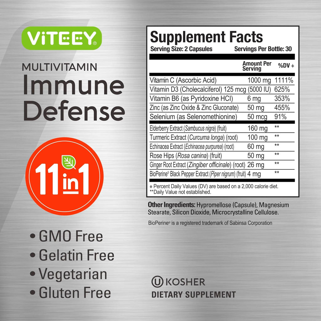 VITEEY 11 in 1 Immune Support Supplement - Immune Defense with Vitamin D3, B6, Echinacea, Turmeric, Rose-HIPS, Selenium Viteey Au supplements