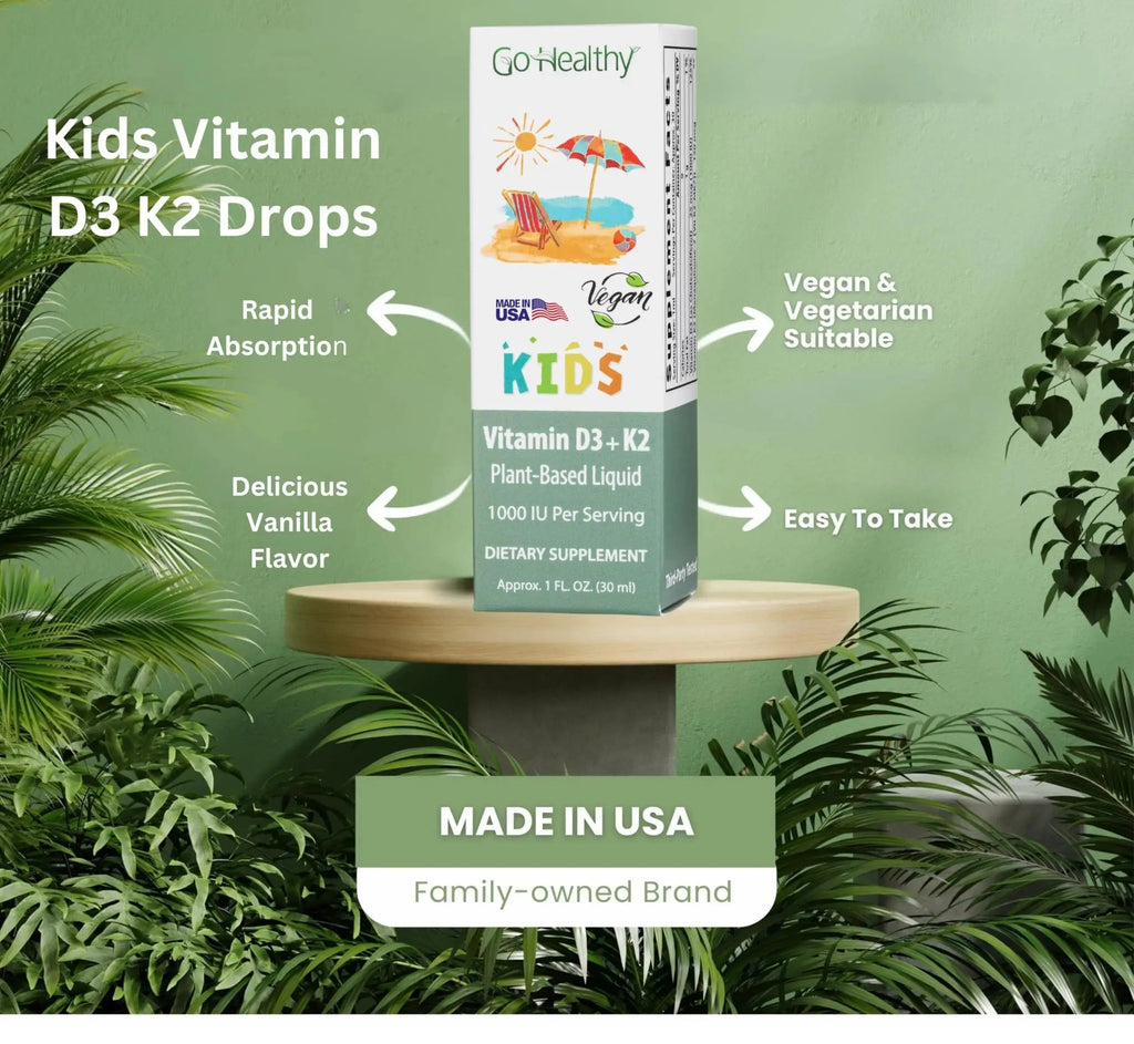 Go Healthy Kids Vitamins D3 K2 (MK-7), Child Vitamin D, Liquid Vegan D3 K2 Drops for Kids Go Healthy Natural Au supplements