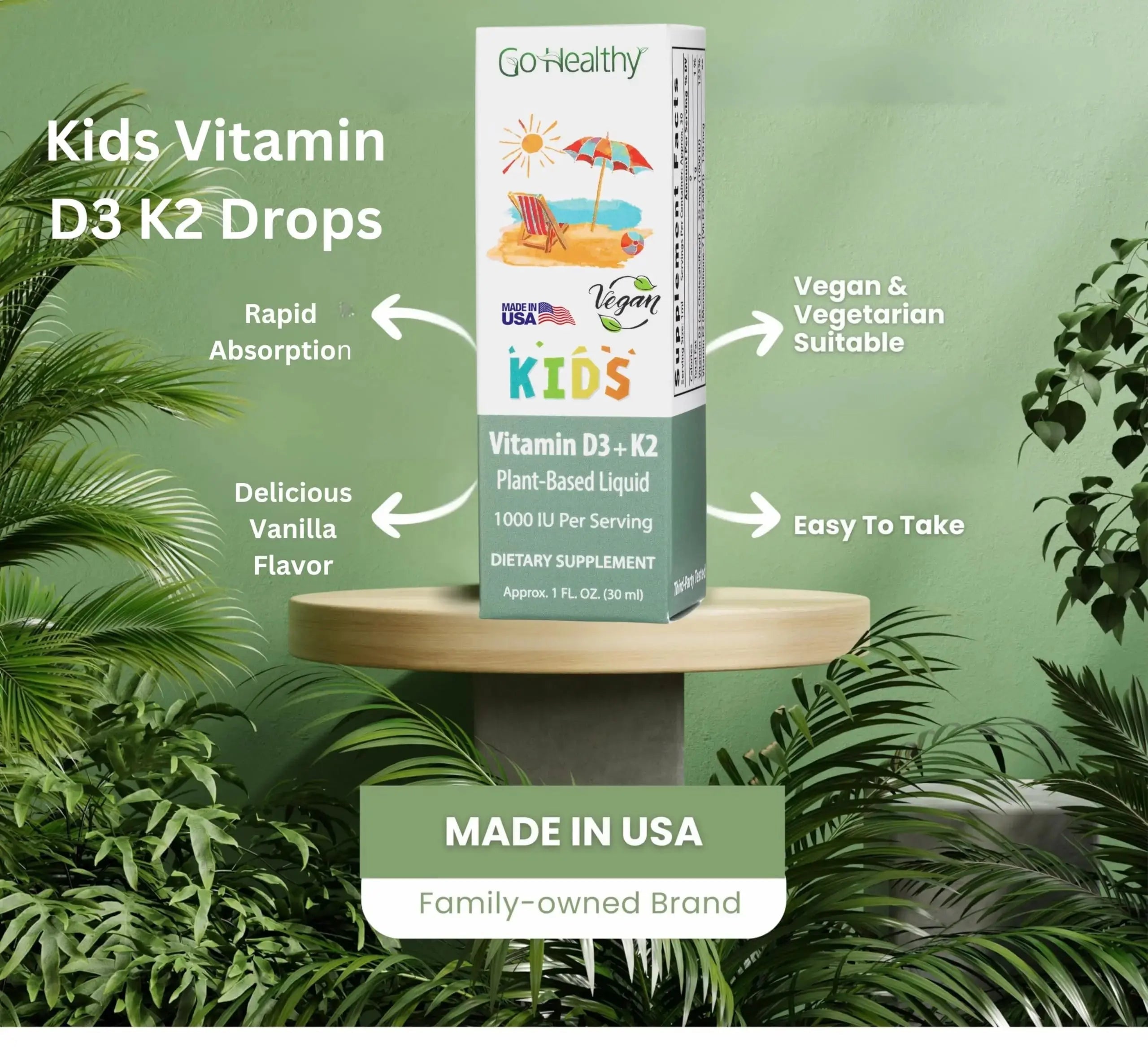 Go Healthy Kids Vitamins D3 K2 (MK-7), Child Vitamin D, Liquid Vegan D3 K2 Drops for Kids Go Healthy Natural Au supplements