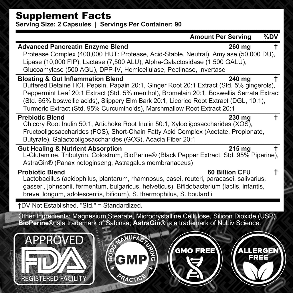 DIGESTIVAL 5-in-1 Gut Health Formula: Probiotics, Prebiotics, Enzymes, Gut Healing & Bloat Relief with 53 Ingredients, 60 Billion CFU, and Advanced Support for IBS,