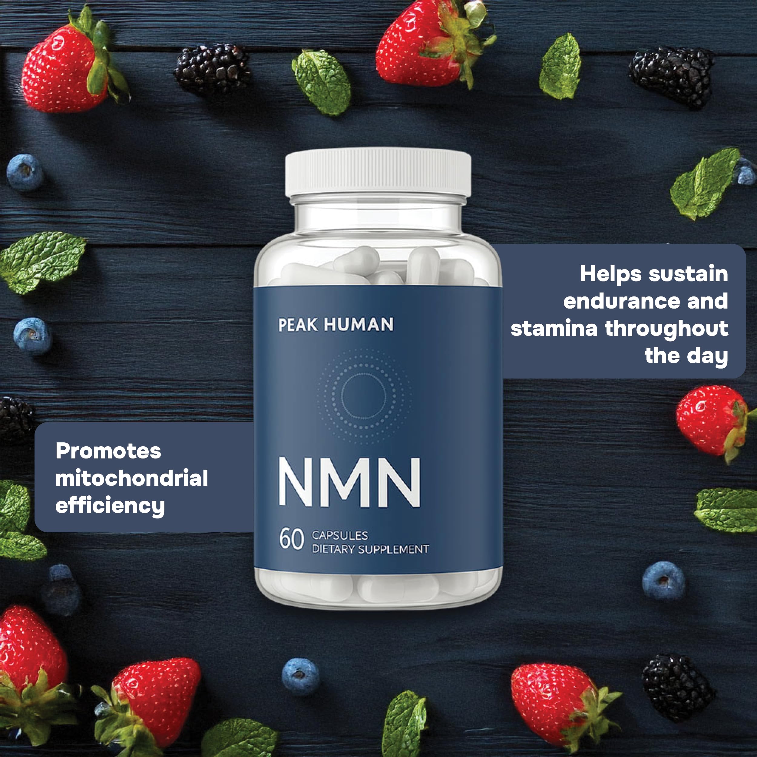 Peak Human Beta-NMN | Beta Nicotinamide Mononucleotide NAD+ Precursor - Advanced Cellular Energy & Longevity - Promotes Vitality, Metabolic Function & Focus - Non-GMO, Vegan Capsules - 60 Count Peak Human Au supplements