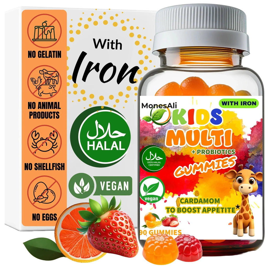 MonesAli Kids Multivitamin Gummies with Iron & Probiotics – Vegan, Gelatin-Free, Halal, Orange & Strawberry Flavors, 90 Count MonesAli Au supplements