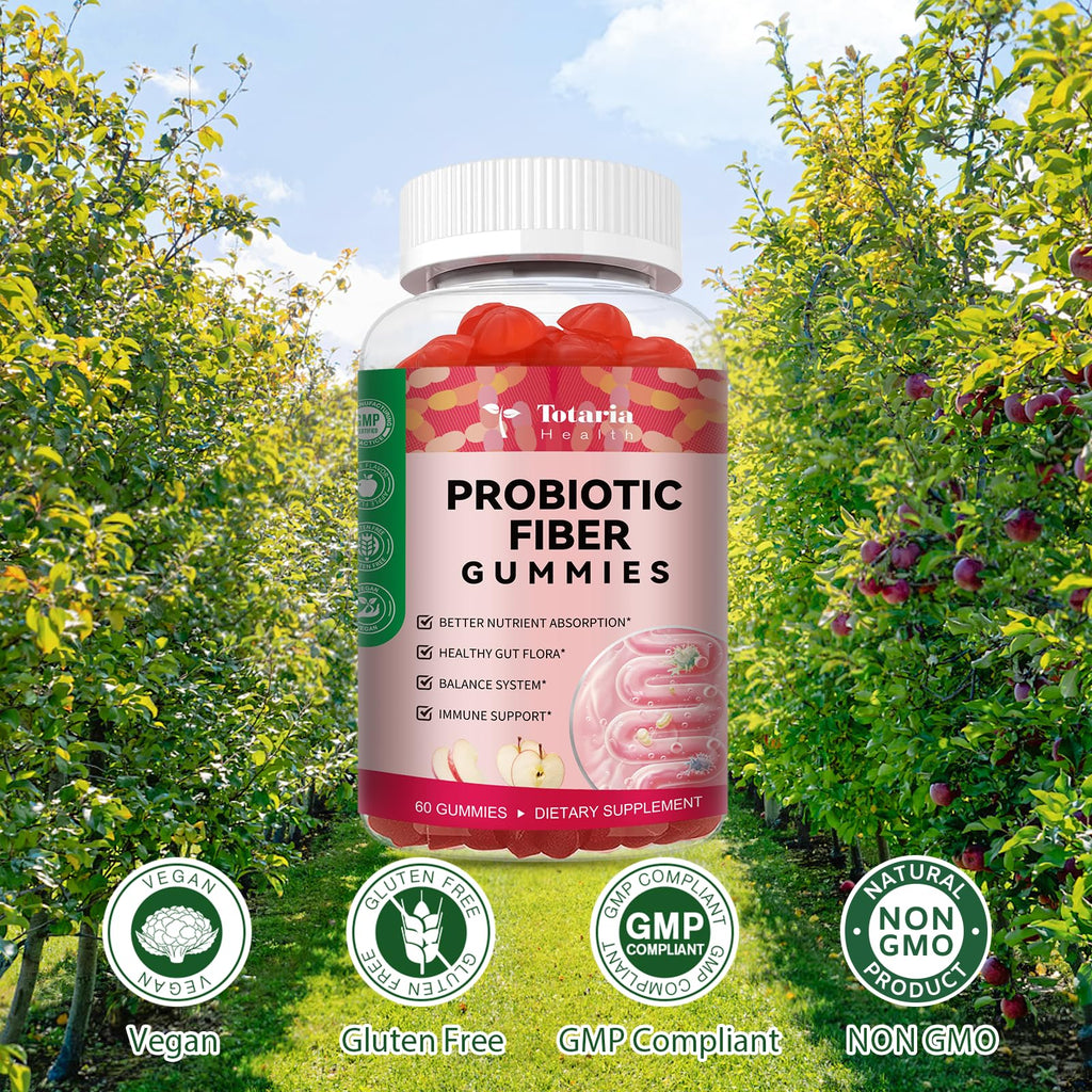 9-in-1 Probiotic Prebiotic Fiber Gummies for Adults & Teens 16G Fiber per Serving, Psyllium Husk Fiber Supplement with 5 Billion CFU Bacillus Coagulans