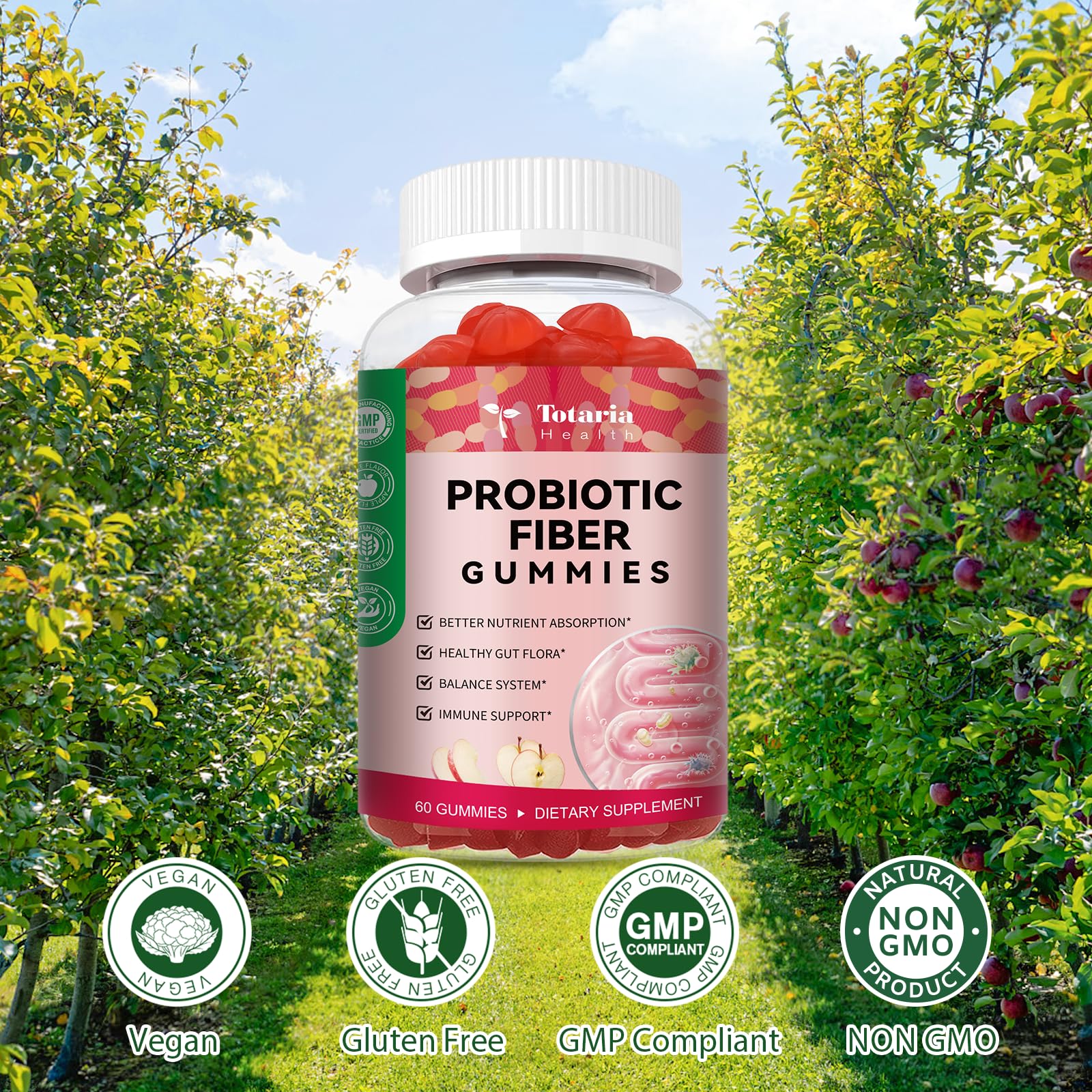 9-in-1 Probiotic Prebiotic Fiber Gummies for Adults & Teens 16G Fiber per Serving, Psyllium Husk Fiber Supplement with 5 Billion CFU Bacillus Coagulans