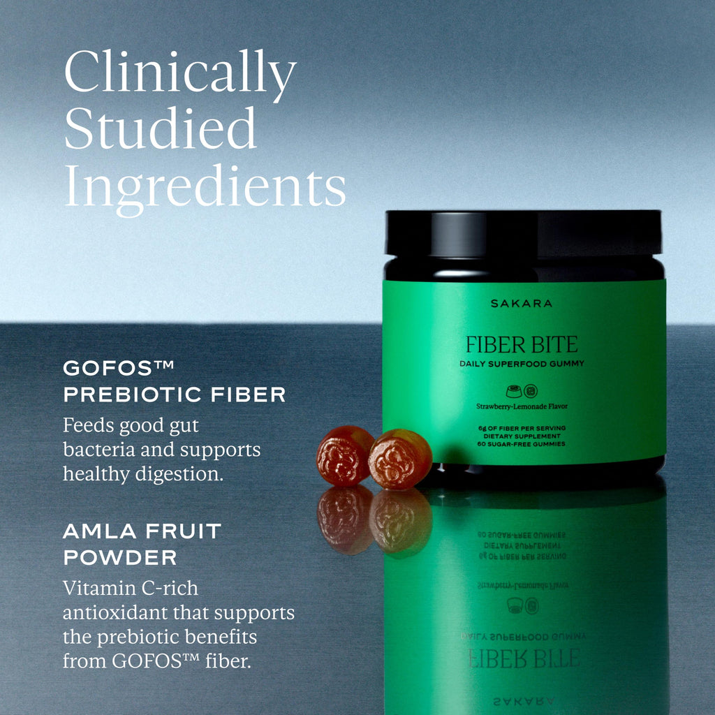SAKARA Fiber Gummies for Gut Health & Digestive Support | 6g Prebiotic Fiber | Sugar-Free, Plant-Based | Strawberry Lemonade | 60 Count