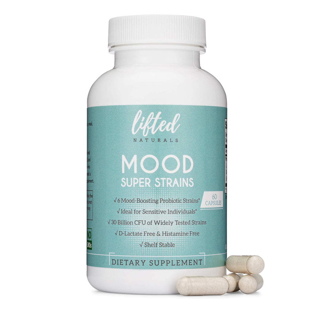 Probiotics - Mood Super Strains Probiotic - Naturally Supports Digestion & Mood - Histamine-Free Probiotics w/ L Rhamnosus GG, Shelf Stable Probiotic Supplement, 60 Day Supply, Non-GMO, VEGAN Lifted Naturals Au supplements