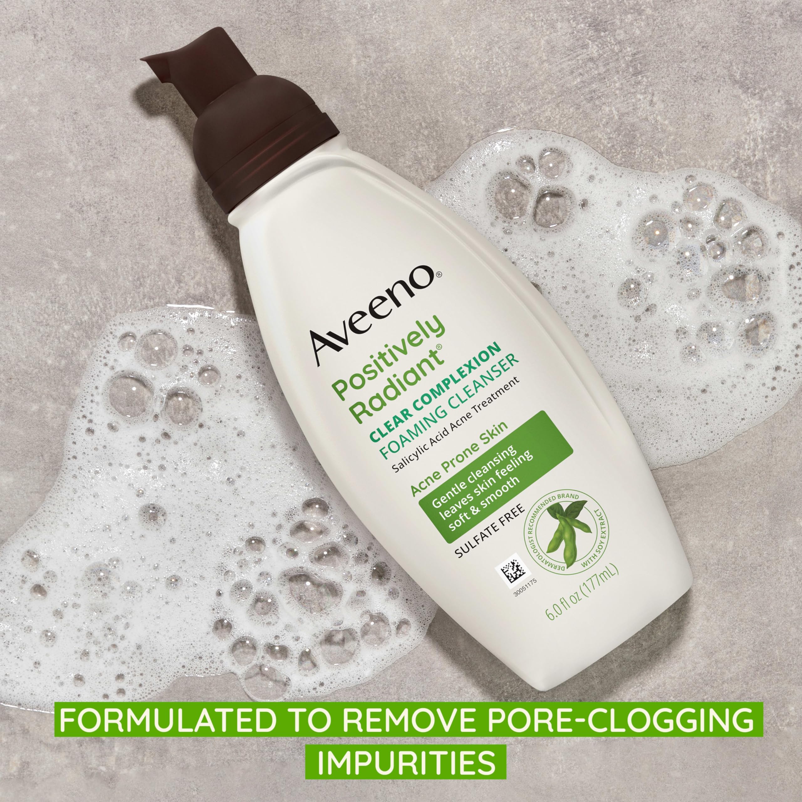 Aveeno Clear Complexion Foaming Oil-Free Facial Cleanser with Soy Extract & 0.5% Salicylic Acid, Acne Treatment Face