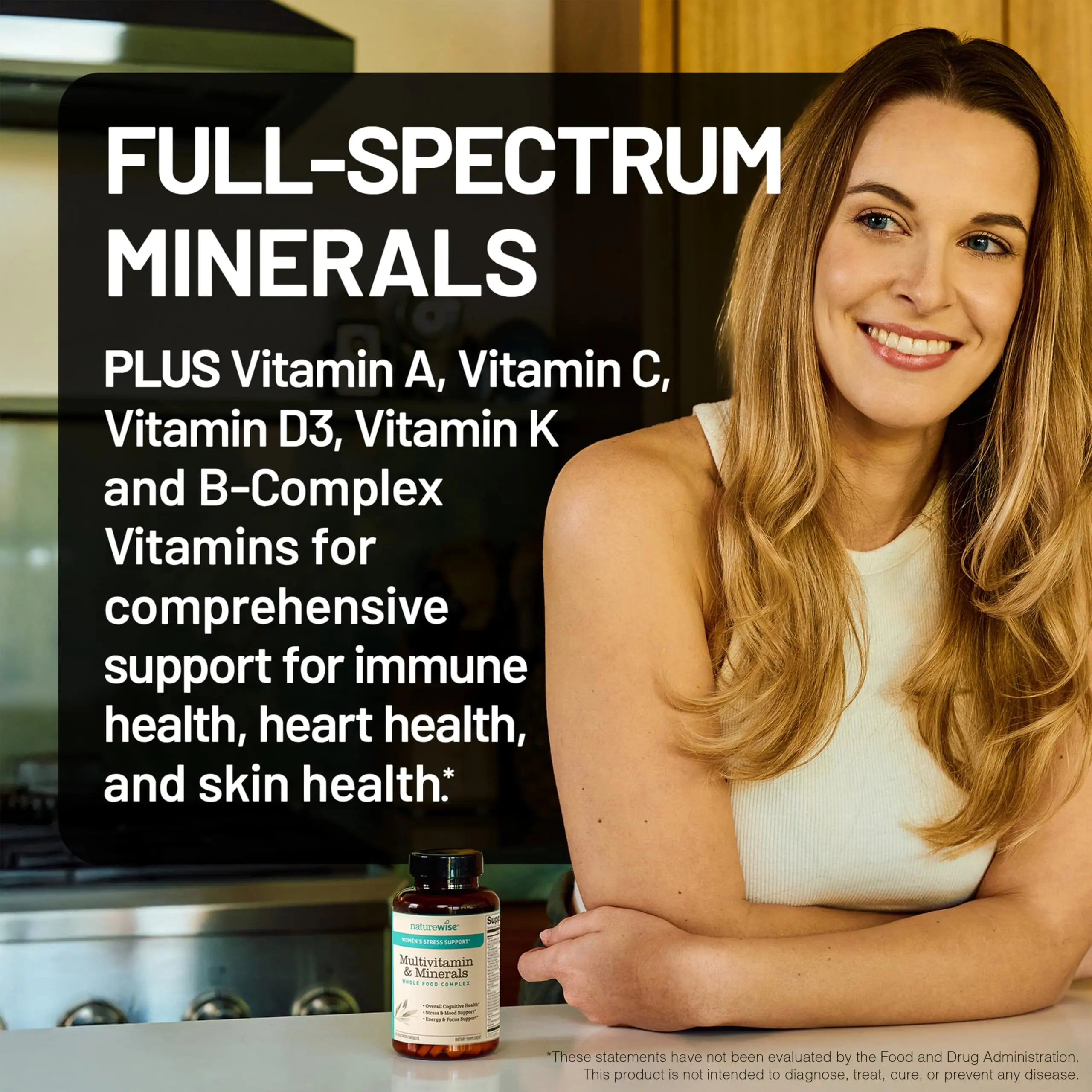 NatureWise Multivitamin for Women + Stress Support with Organic Whole Foods & Natural Minerals - B-Complex + Vitamin C + D3 K2 for Immunity, Hair, Skin & Nails NatureWise Au supplements