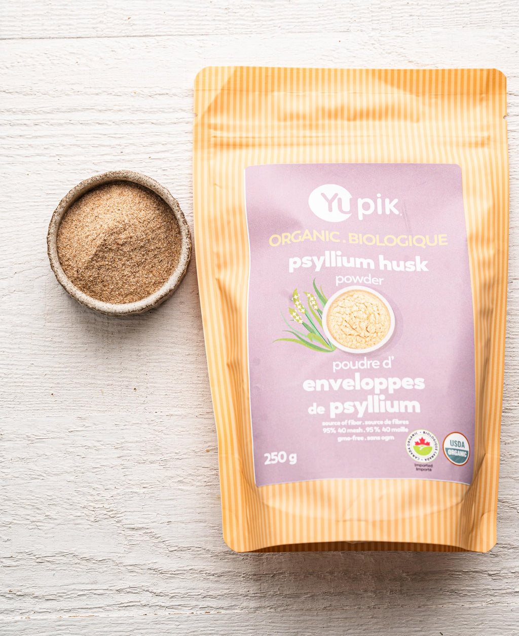 Yupik Organic Whole Husk Psyllium 8.8 Oz, 95% Purity, Soluble Fiber, USDA Certified, Non-GMO, Kosher, Gluten-Free, Sugar-Free & Fat-Free, Unflavored