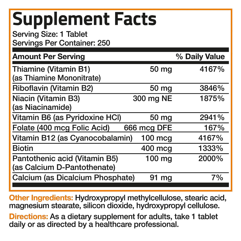 Bronson Super B Vitamin B Complex Sustained Slow Release Vitamin B1, B2, B3, B6, B9 Bronson Au supplements