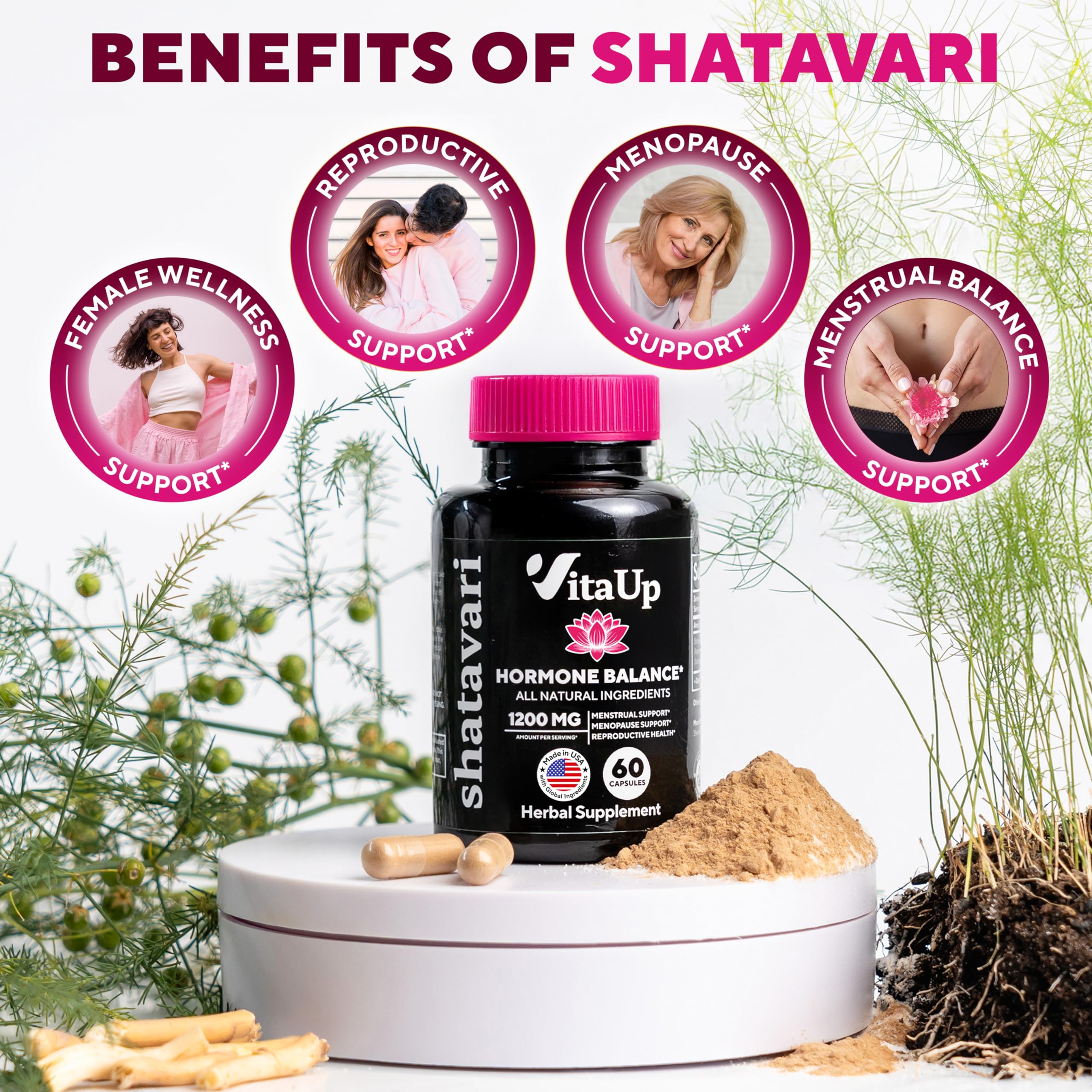 VitaUp Shatavari Capsules for Women 1200mg - USA Made Shatavari Root Supplement for Normal Hormonal Support, Menopause & Menstrual Wellness - 60 Vegan Capsules VitaUp Au supplements
