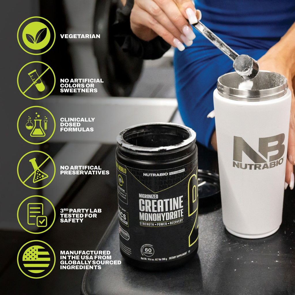 NutraBio Pure Micronized Creatine Monohydrate Powder Supplement, Unflavored, (300 g) - Supports Bulk Muscle Energy, Recovery, and Strength - HPLC Tested Creatine