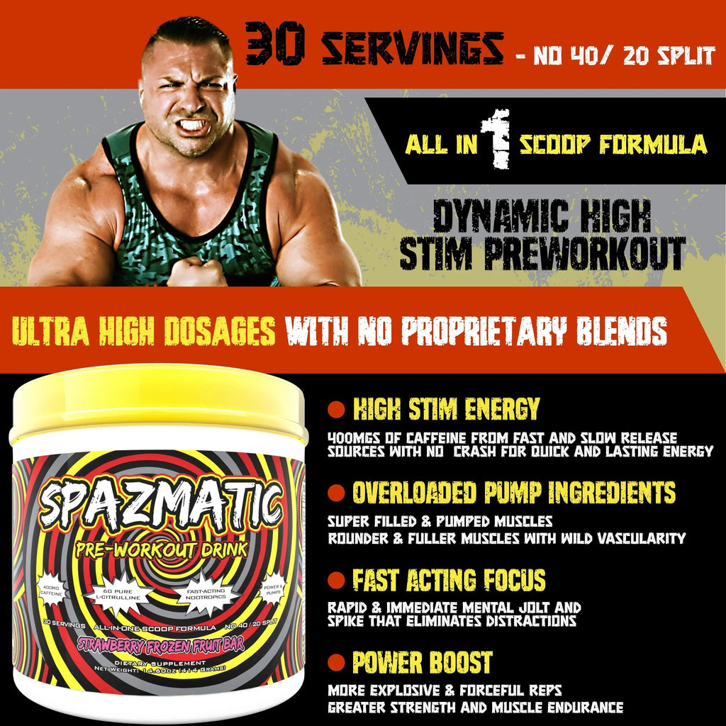 Spazmatic Pre-Workout Powder - 400mgs Caffeine - 6 Grams Pure Citrulline for Muscle TIM MURIELLO'S SPAZMATIC PRE-WORKOUT DRINK Au supplements