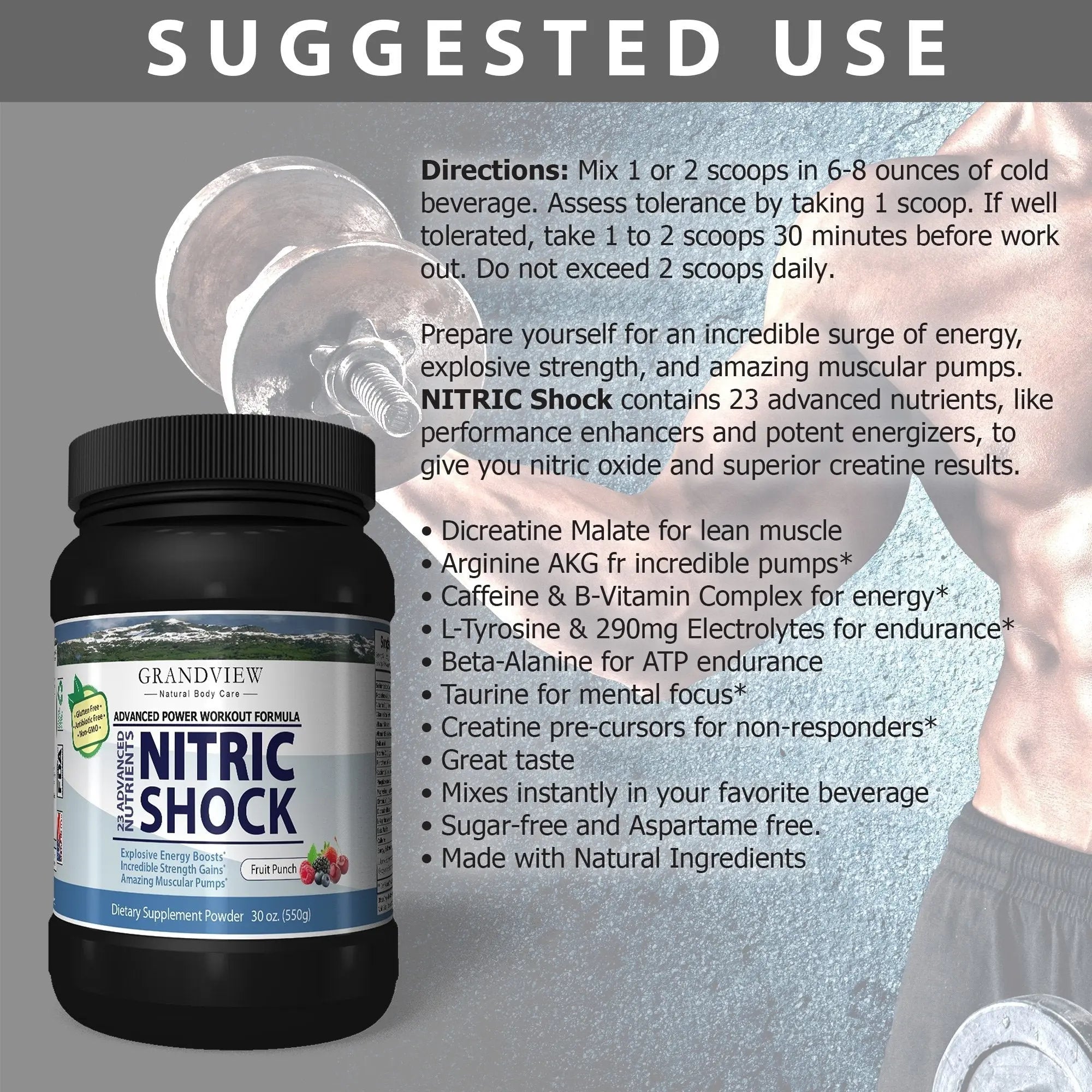 N Shock- Pre Workout Powder, x10 Strength, 44 Servings, (Fruit Punch) Boost Energy Grandview Natural Body Care Au supplements