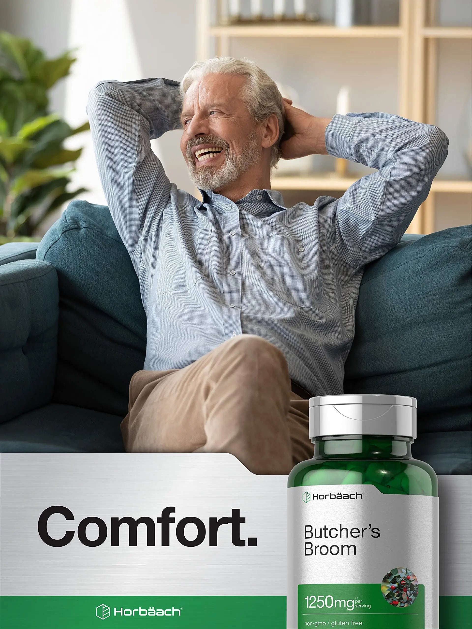 Butchers Broom Capsules 1250mg | 120 Count | Non-GMO, Gluten Free | Traditional Herb Horbäach Au supplements