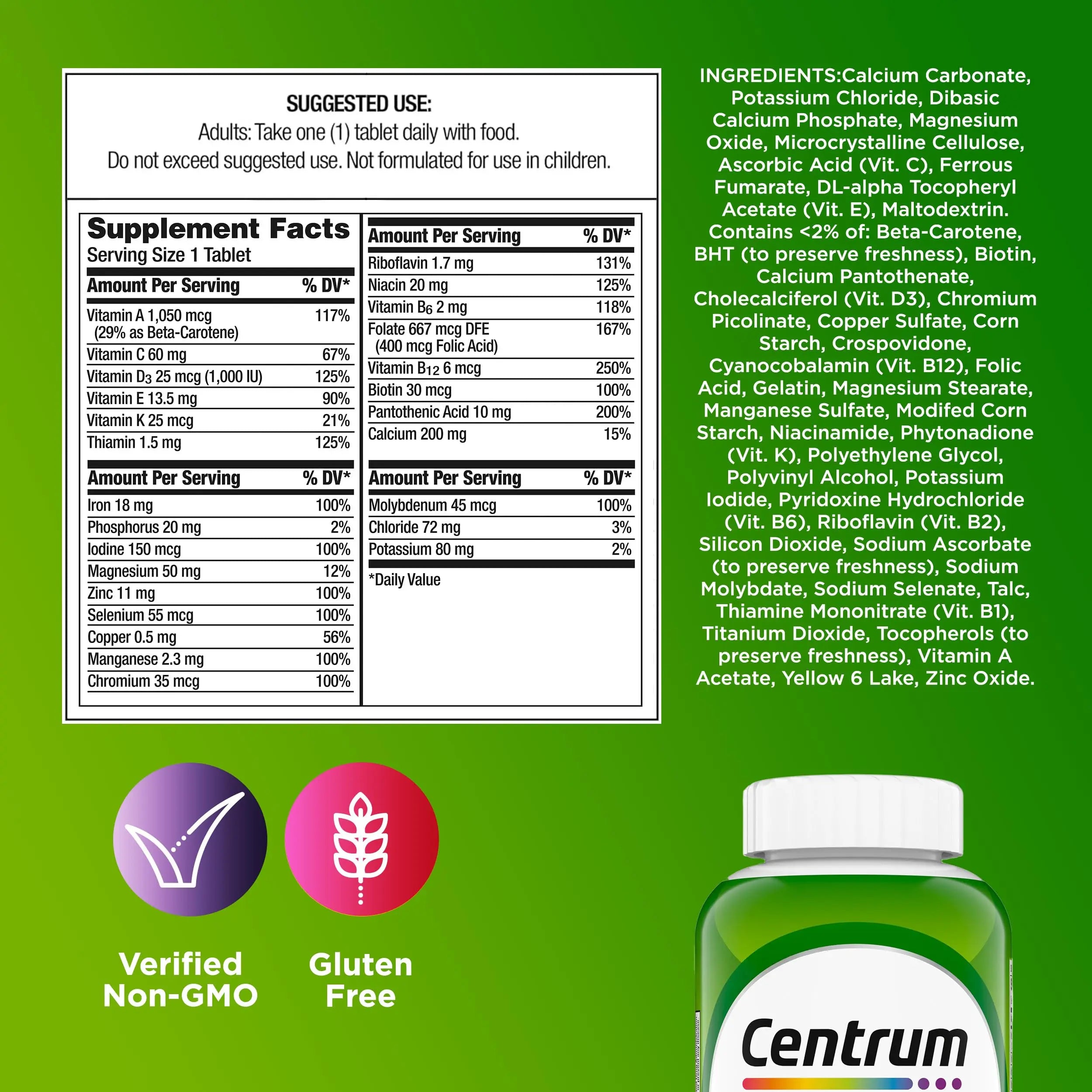 Centrum Adult Multivitamin/Multimineral Supplement with Antioxidants, Zinc, Vitamin D3 and B Vitamins, Gluten Free Centrum Au supplements