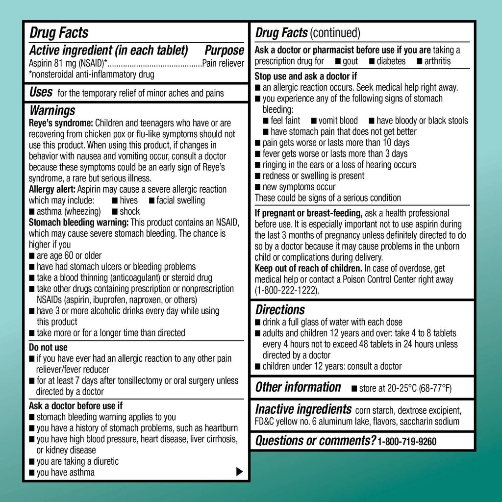 Amazon Basic Care Low Dose Aspirin 81 mg Chewable Tablets, Pain Reliever for Minor Aches, Orange Flavor, 36 Count Amazon Basic Care Au supplements