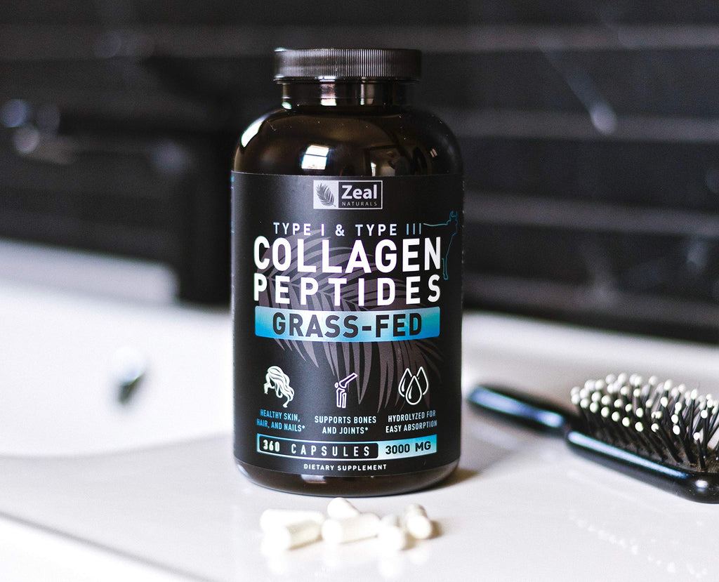 Zeal Naturals Collagen Peptides Collagen Pills (360 Capsules) Grass Fed Collagen Pepetide Powder - Hydrolyzed Collagen Powder for JointTendon SupplementHair Skin and Nails - Zeal Naturals Au supplements