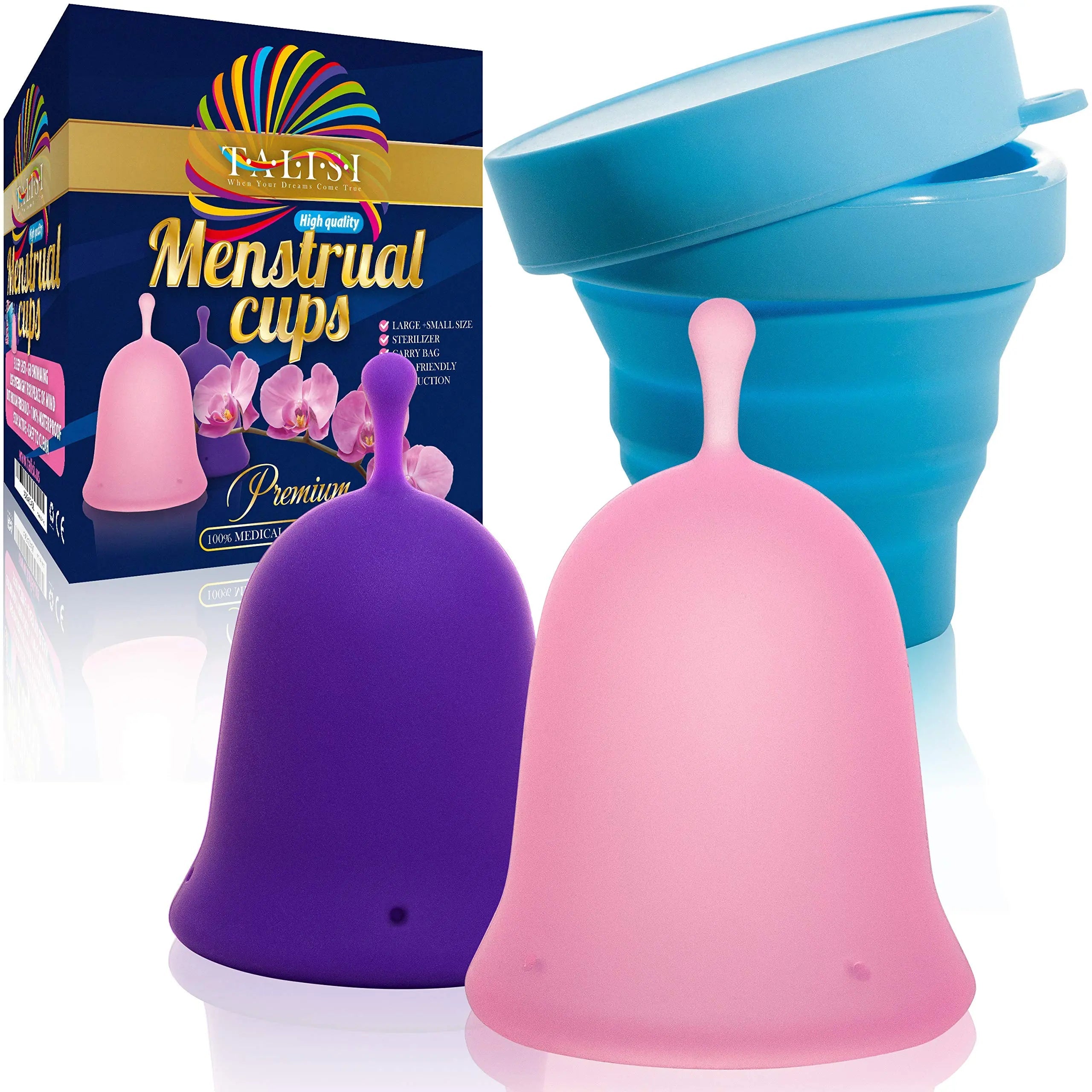 Talisi Menstrual Cups Set of 2 with Collapsible Silicone Sterilizer - Soft & Flexible Sensitive Feminine TALISI WHEN YOUR DREAMS COME TRUE Au supplements