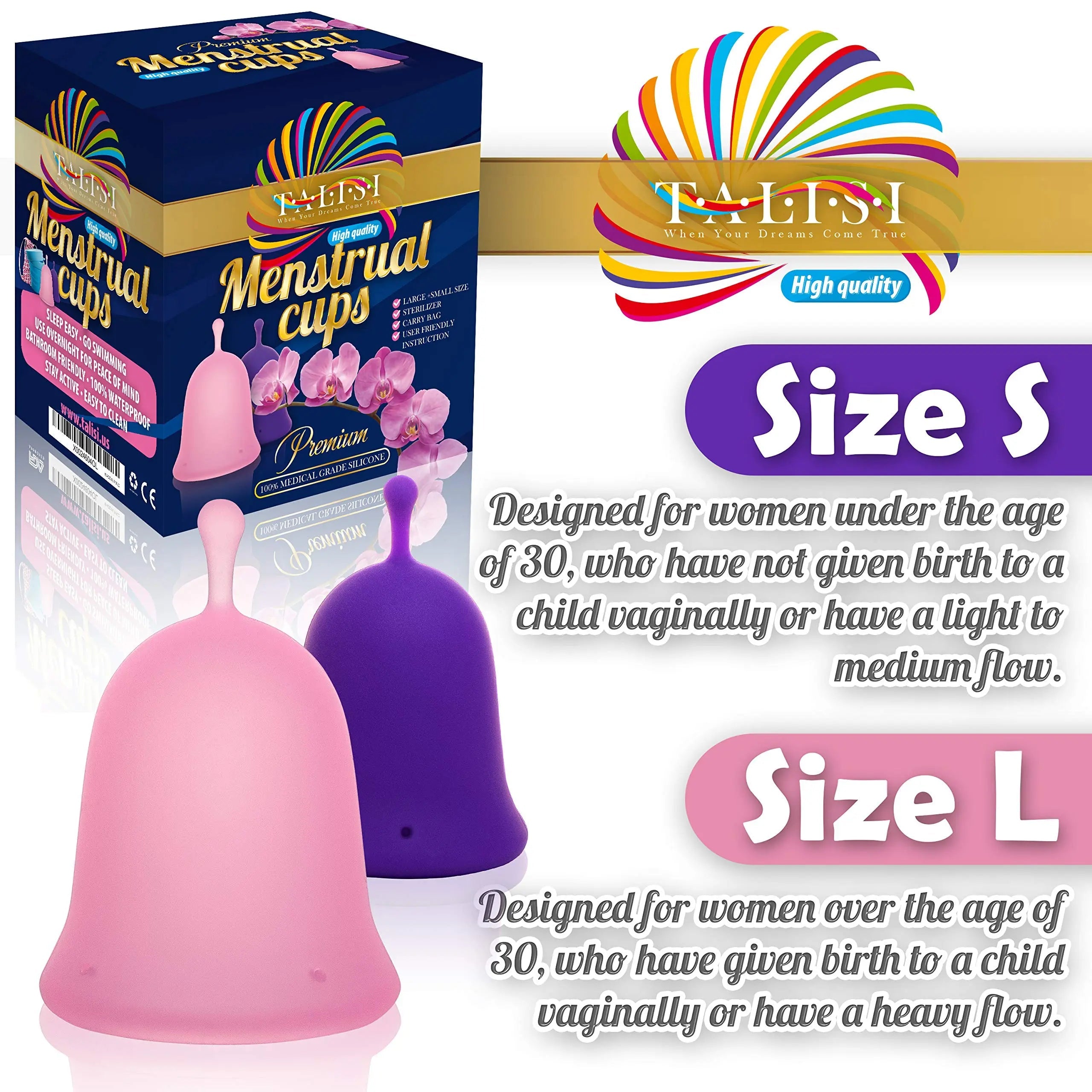 Talisi Menstrual Cups Set of 2 with Collapsible Silicone Sterilizer - Soft & Flexible Sensitive Feminine TALISI WHEN YOUR DREAMS COME TRUE Au supplements