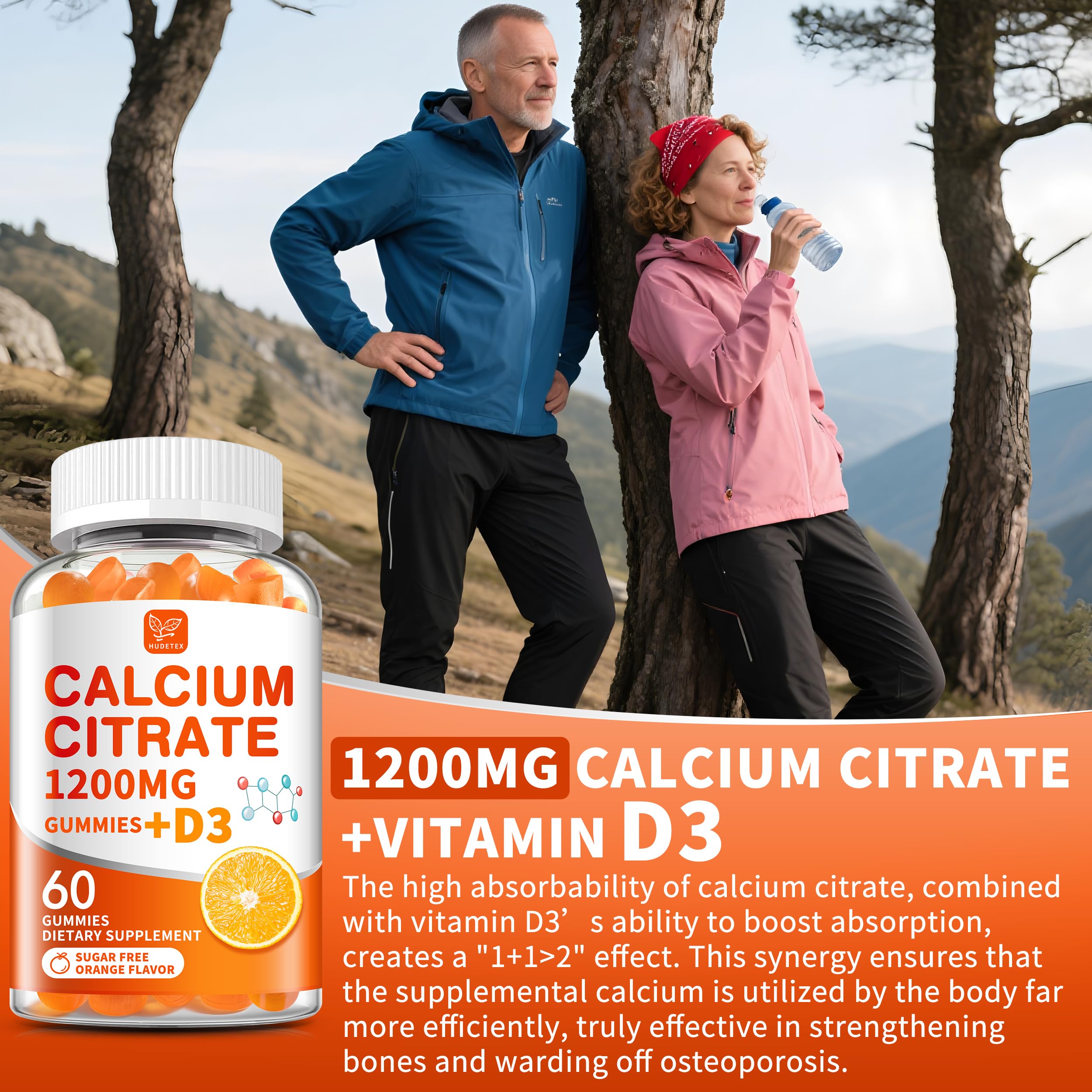 (2 Pack) Calcium Citrate 1200 mg with Vitamin D3 Gummies for Women & Men,Calcium Supplements for Bone & Teeth Support,High Absorption - Easy to Digest,