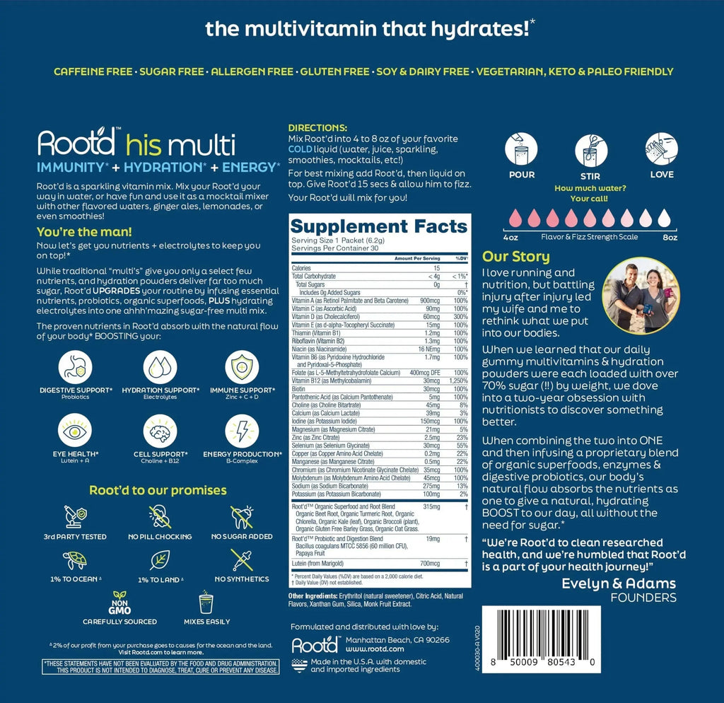 Root'd Multivitamin Powder for Men - 24 Vitamins & Minerals with 3X Electrolytes, 9 Organic Superfoods, Probiotics & Enzymes Root'd Au supplements