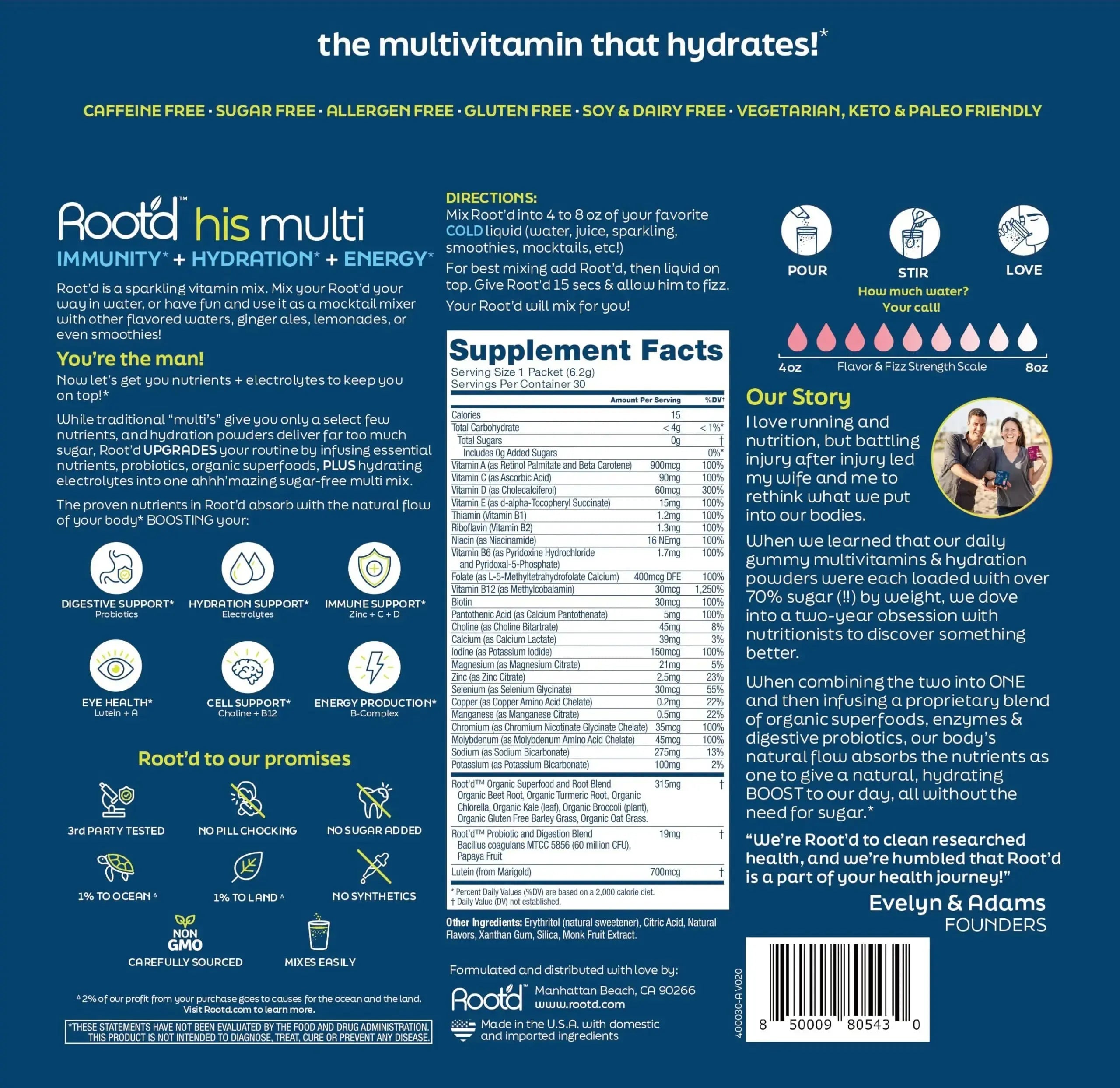Root'd Multivitamin Powder for Men - 24 Vitamins & Minerals with 3X Electrolytes, 9 Organic Superfoods, Probiotics & Enzymes Root'd Au supplements