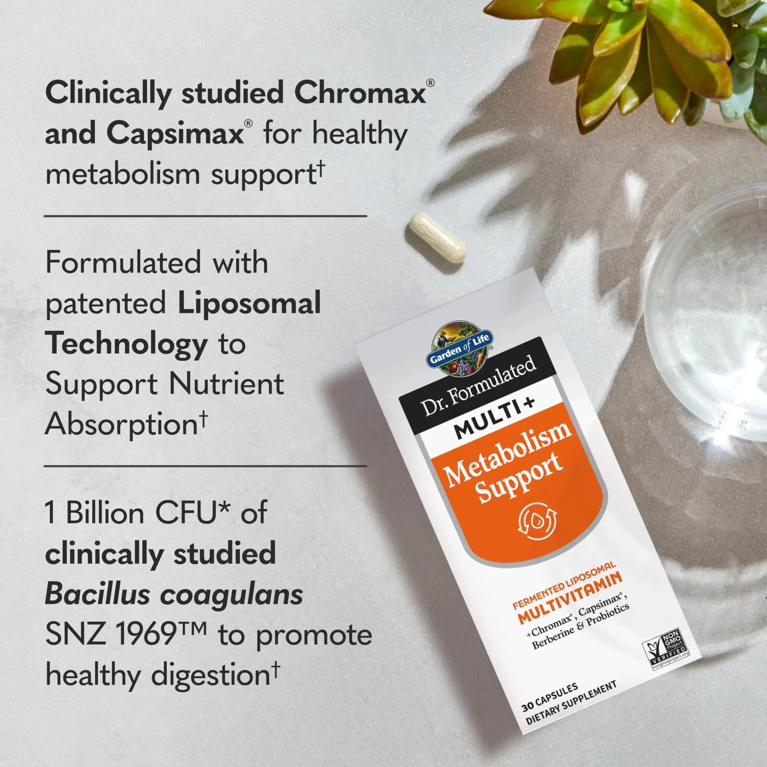 Garden of Life Dr. Formulated Multi+ Metabolism Support - Fermented Liposomal Multivitamin + Chromax, Capsimax, Berberine & Probiotics - 30 Capsules Garden of Life Au supplements