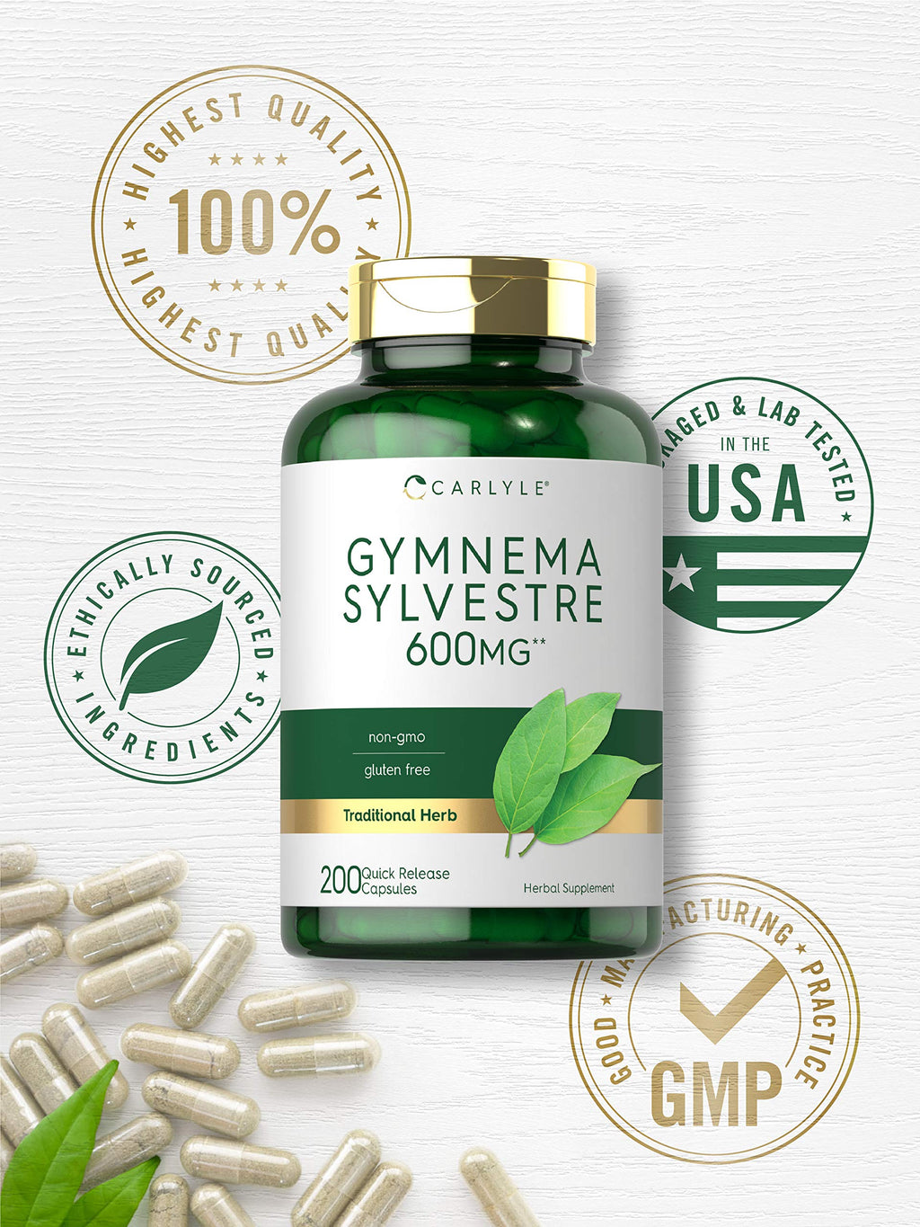 Carlyle Gymnema Sylvestre Capsules | 200 Count | Non-GMO and Gluten Free Supplement