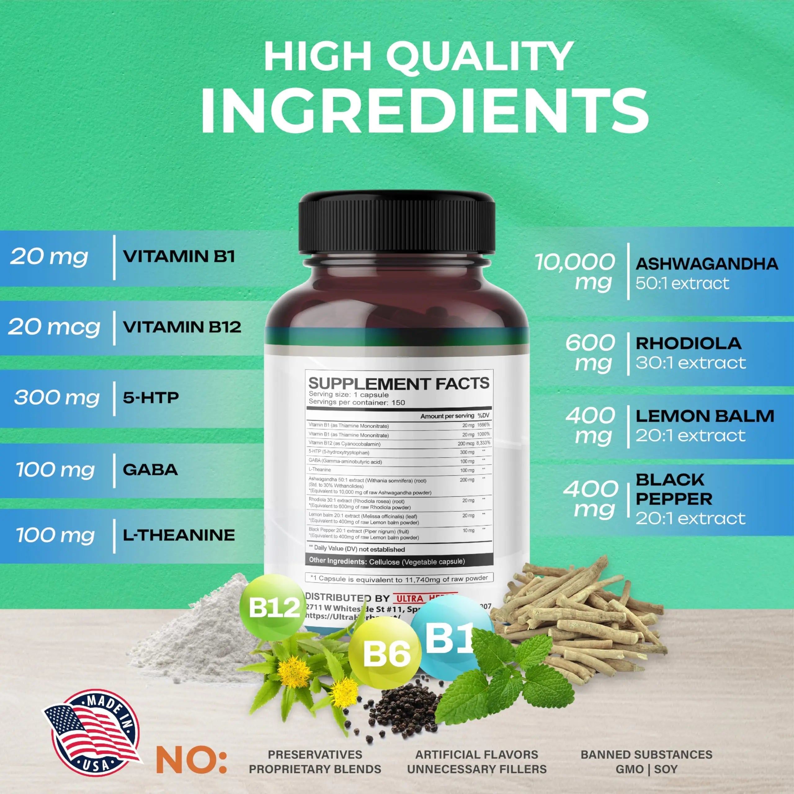 5-HTP Supplement 11,740mg 10 in 1 with GABA, L-Theanine, Ashwagandha, Rhodiola ULTRA HERBS Au supplements