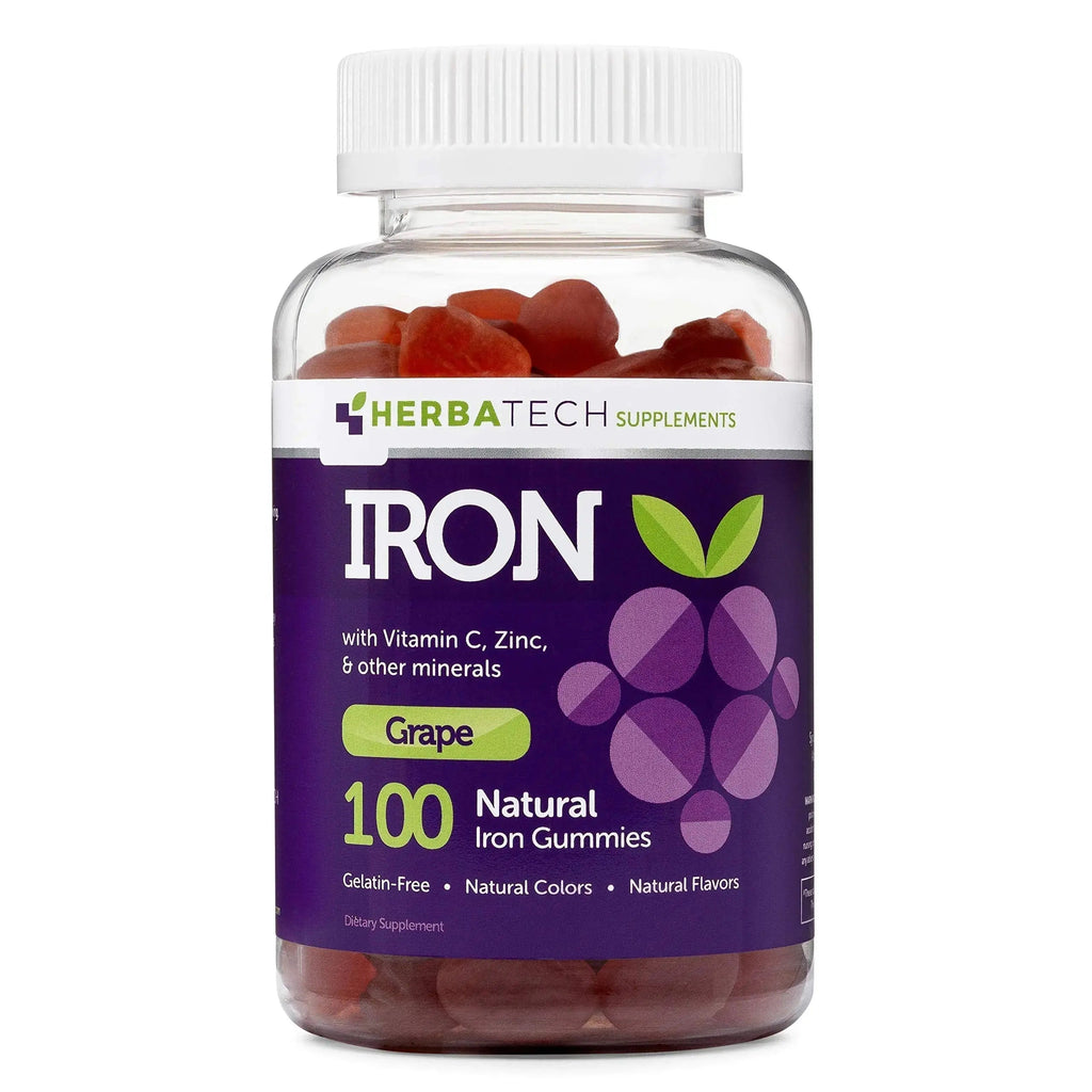 Iron Gummies for Adults and Kids, Chewable Multivitamin Supplement with Iron, Vitamin C, A, B, Zinc, Folic Acid, and Biotin (Grape Flavored) Vegan Safe Herbatech Supplements Au supplements
