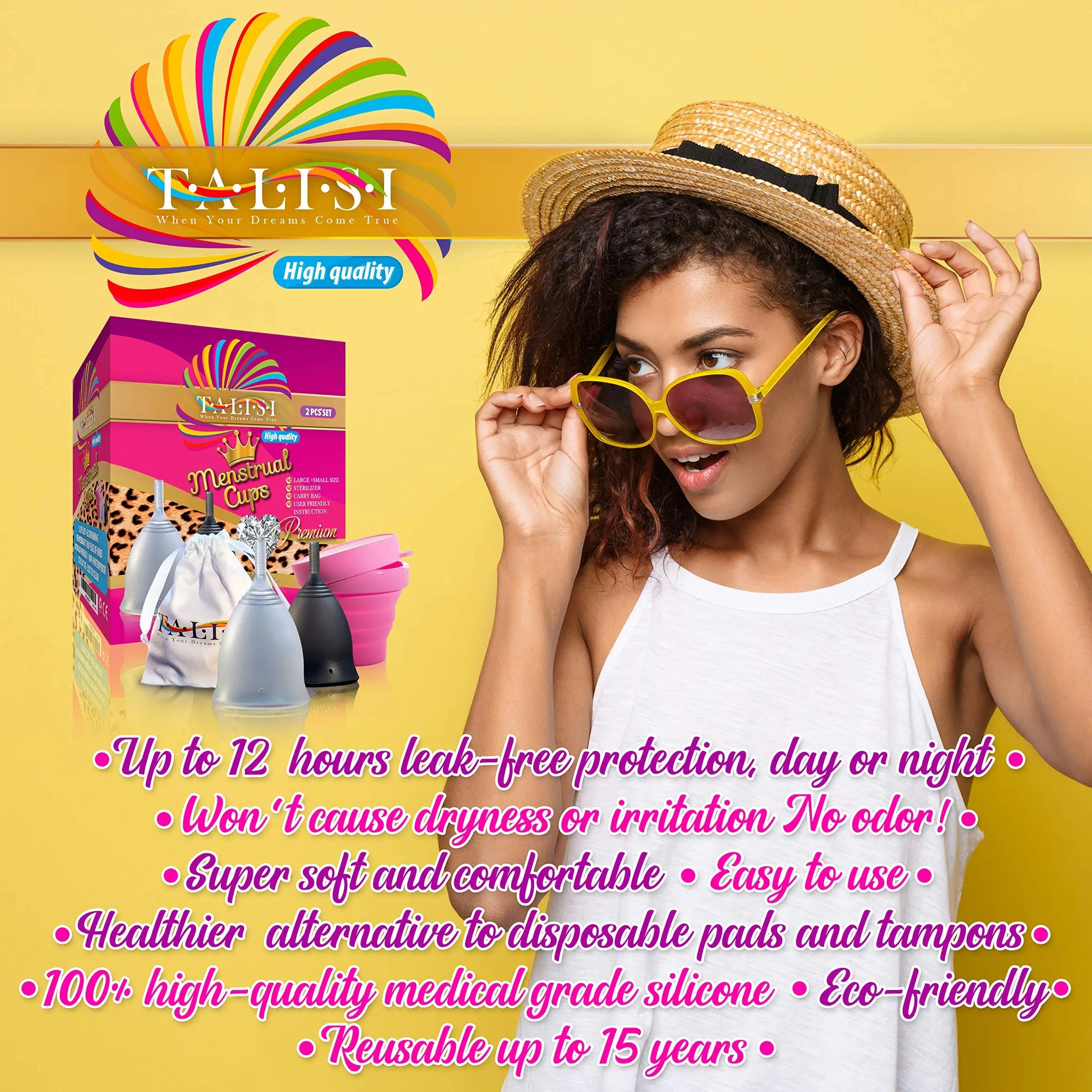 Talisi Soft Menstrual Cups Set of 2 - Reusable Period Cup for Women with Collapsible Case Holder Sterilizer TALISI WHEN YOUR DREAMS COME TRUE Au supplements