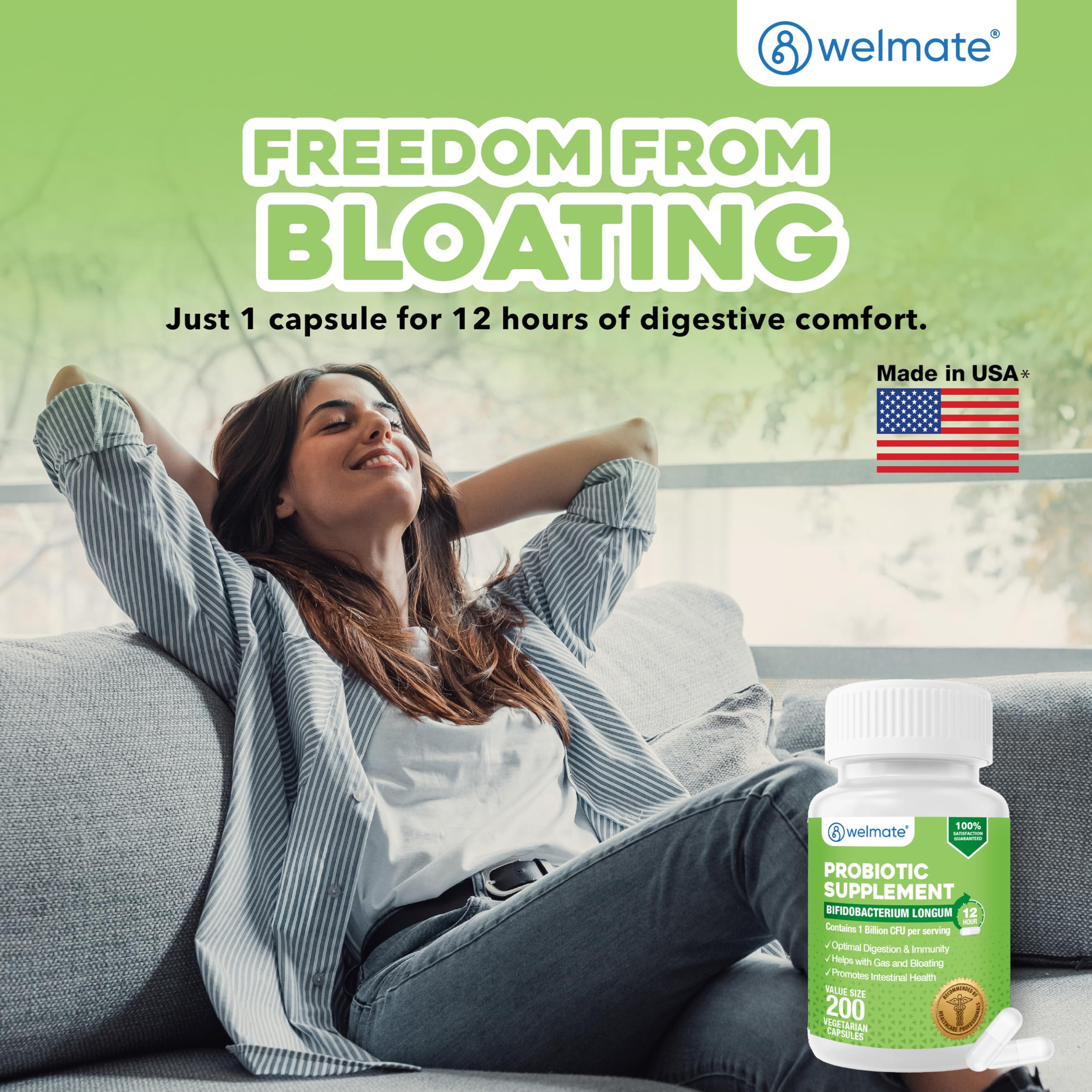 WELMATE Bifidobacterium - Probiotic Supplement - Supports Gut Health - Immune Support - Digestive Enzymes - Gluten Free - Vegan - Men & Womens Probiotic - Value Size - 200 Count WELMATE Au supplements