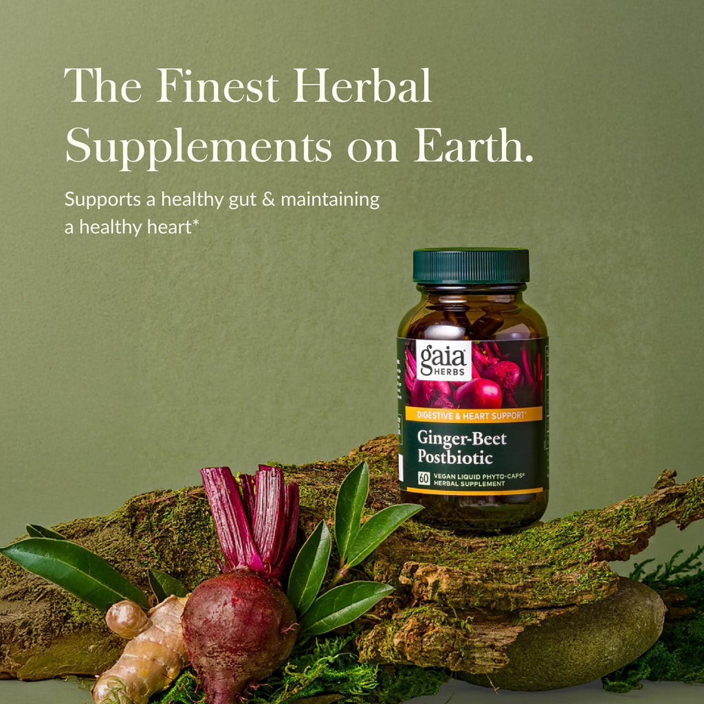 Gaia Herbs Ginger-Beet Postbiotic - Supplement for Gut & Heart Health Support* - Made with Fermented Beets & Ginger - Free from Dairy, Soy & Gluten - 60 Vegan Liquid Phyto-Caps (30 Servings) Gaia Herbs Au supplements