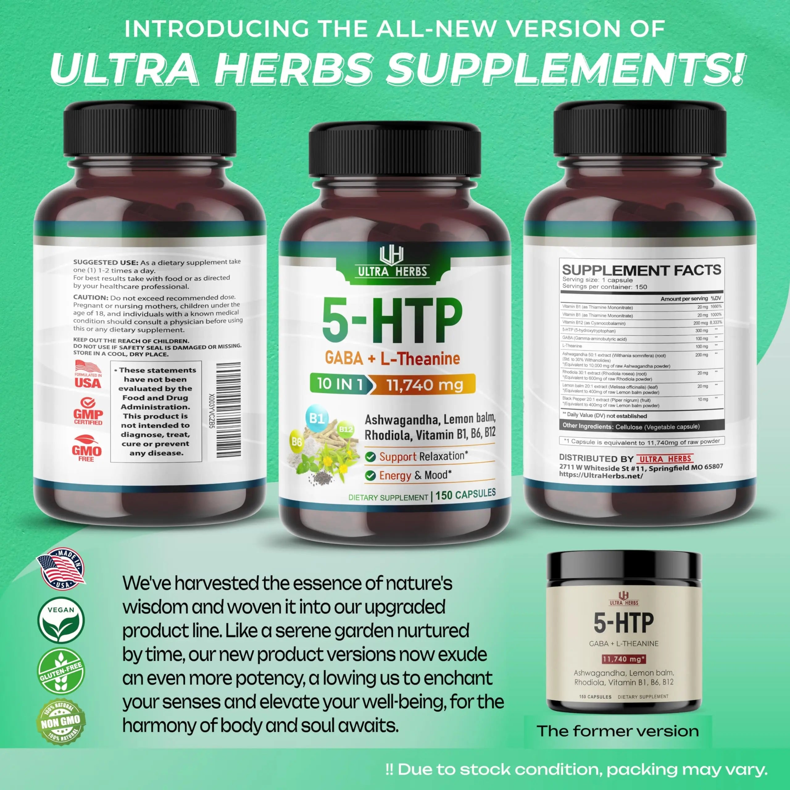 5-HTP Supplement 11,740mg 10 in 1 with GABA, L-Theanine, Ashwagandha, Rhodiola ULTRA HERBS Au supplements