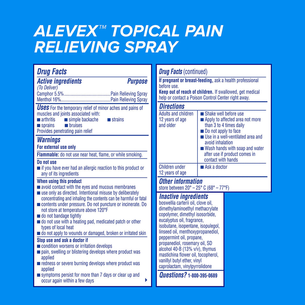 AleveX Pain Relieving Spray, Fast Acting & Fast Drying for Targeted Pain Relief, 3.2 oz Spray Aleve Au supplements